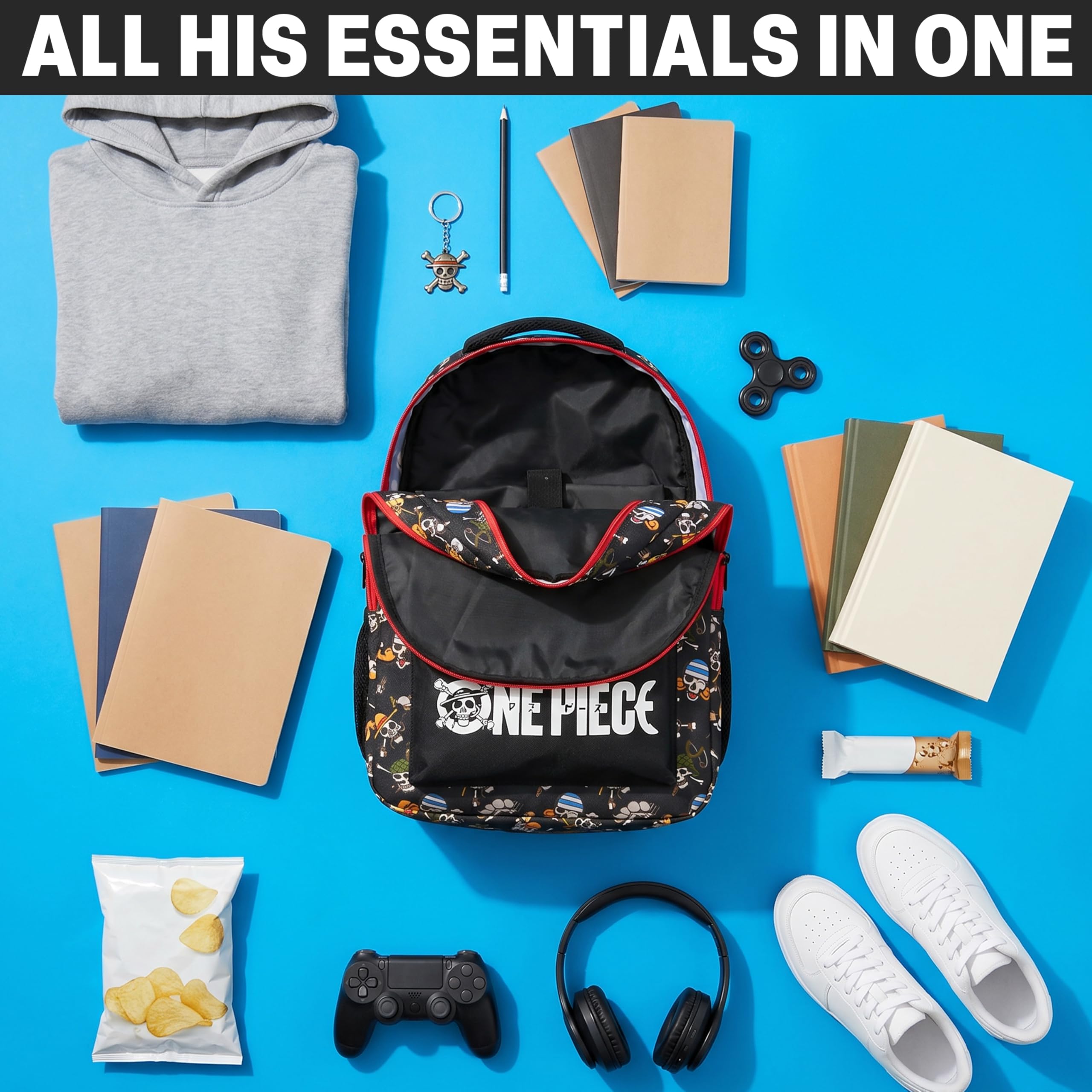 Get Trend One Piece Zaino Scuola Ragazzo Zip, Borsa Zaino Scomparti Spallacci Imbottiti Regolabili e Pannello Dorsale Scuola e Gite (Nero/Multi One Piece)