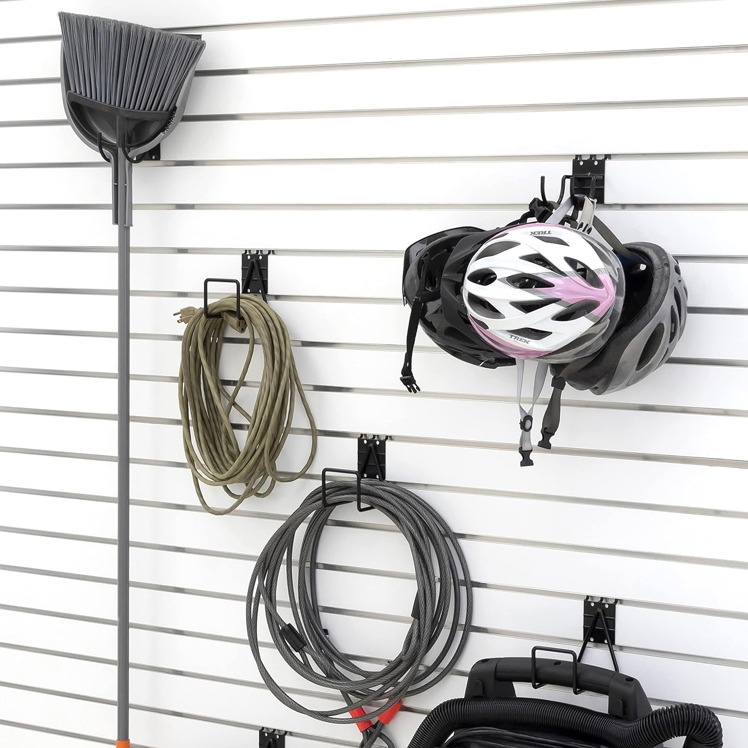 Heavy-Duty Garage Utility Hook Garden-Tool Variety Pack fits both Slatwall and Pegboard, Includes: Two (2) Garden Tool Hooks, Two (2) Cord Hooks, and Two (2) Hose Hooks (1)