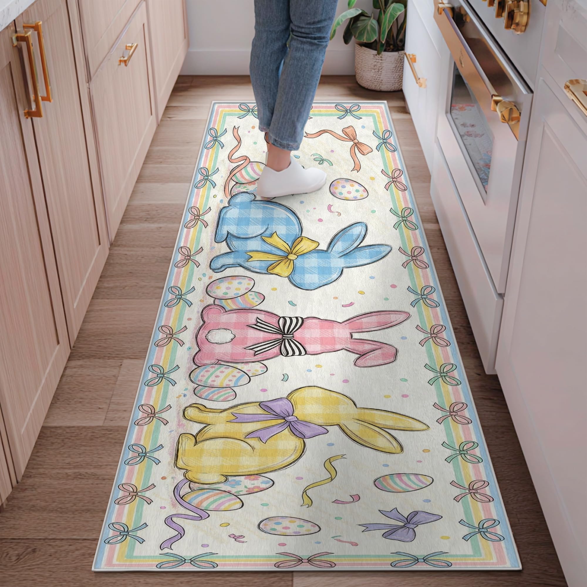 Tapis de couloir lapin de Pâques pastel cuisine entrée 6x1,8m