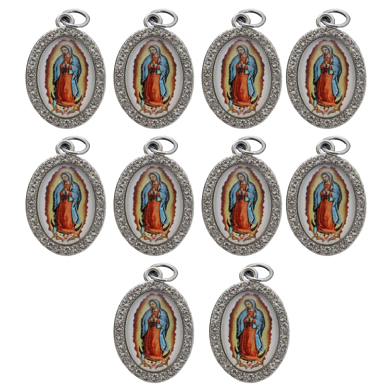 Tsophreniq 10Pcs Metal Rhinestones Religious Figure Oval Pendant Charm for Necklaces Keychains Bracelets Jewelry Making Pendant Charm