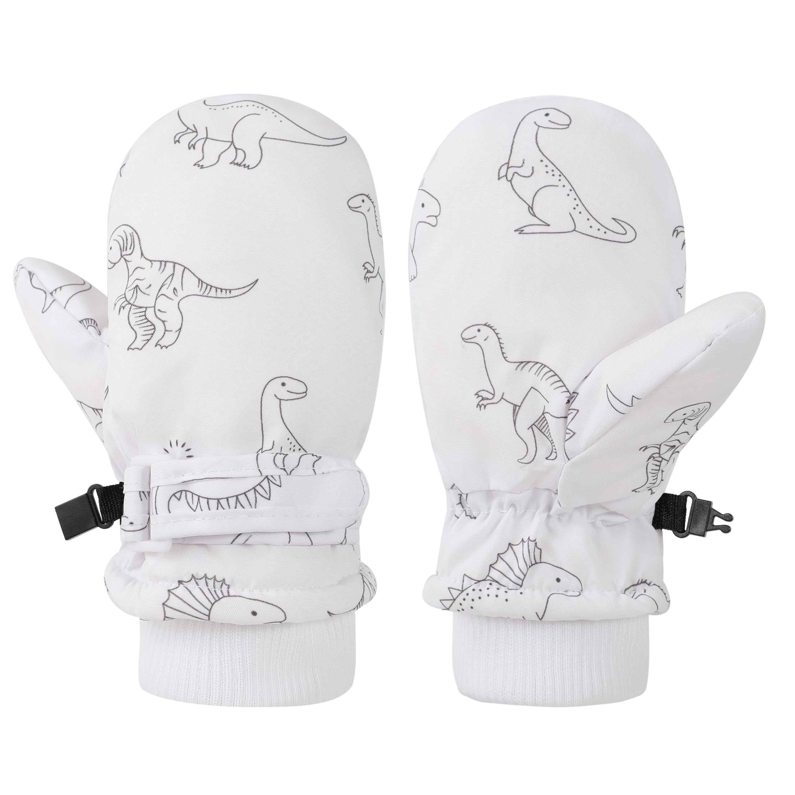 Urban Virgin Toddler Winter Gloves Kids Waterproof Snow Mittens Baby Mittens Boys And Girls Cuffed Snow Gloves C-WhiteDino M(3T-5T)