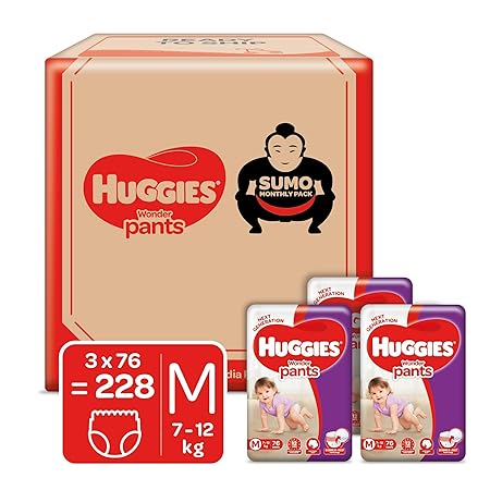 Huggies Wonder Pants Diapers Sumo Pack, Medium (228 Count)