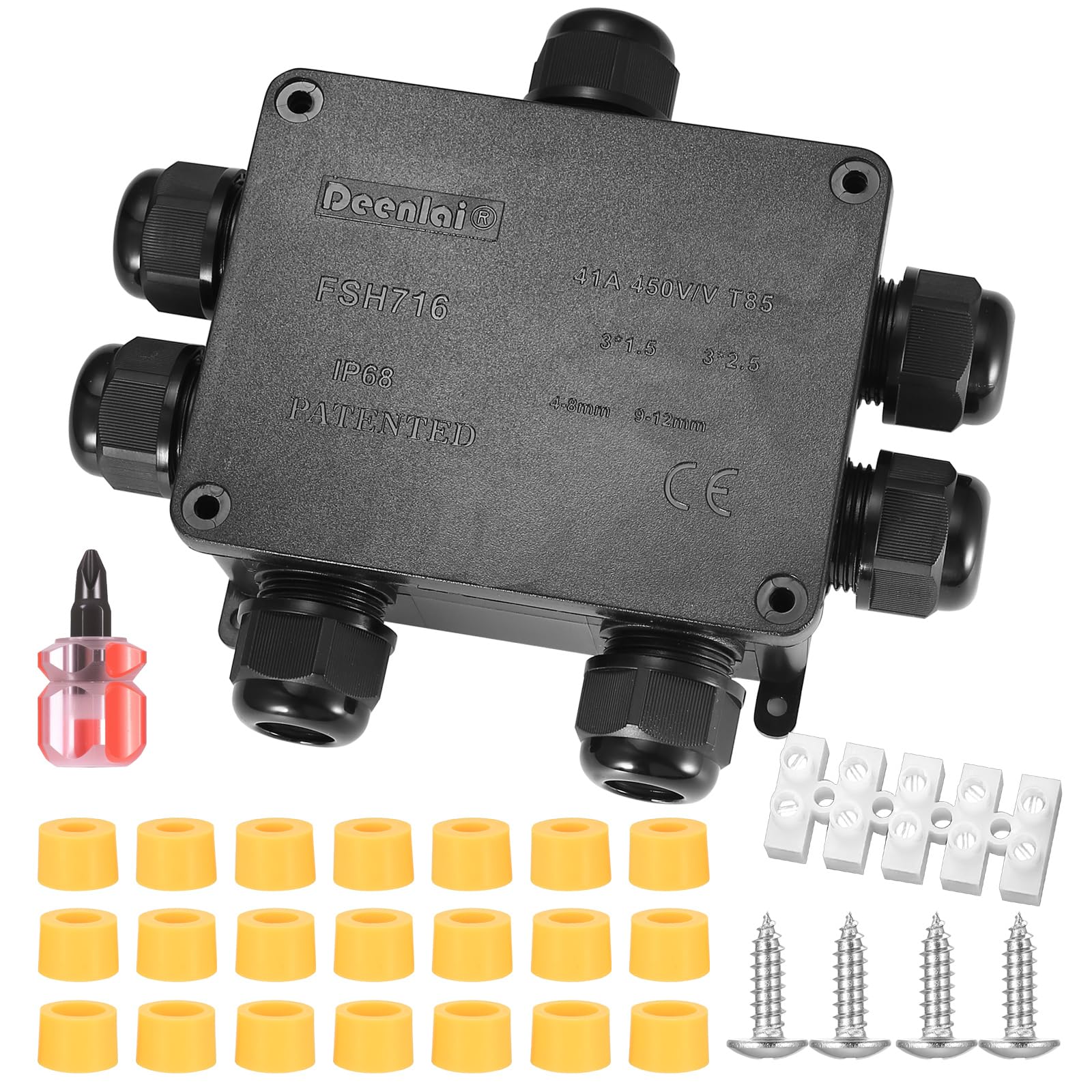 IP68 wasserdichte Anschlussdose, Außenkabel Verbinder Verteilerdose, schwarze Verlängerungskabel Abzweigdose Kabelverbinder für Kabel 4-14 mm Außen Wasserdicht (7 Wege)
