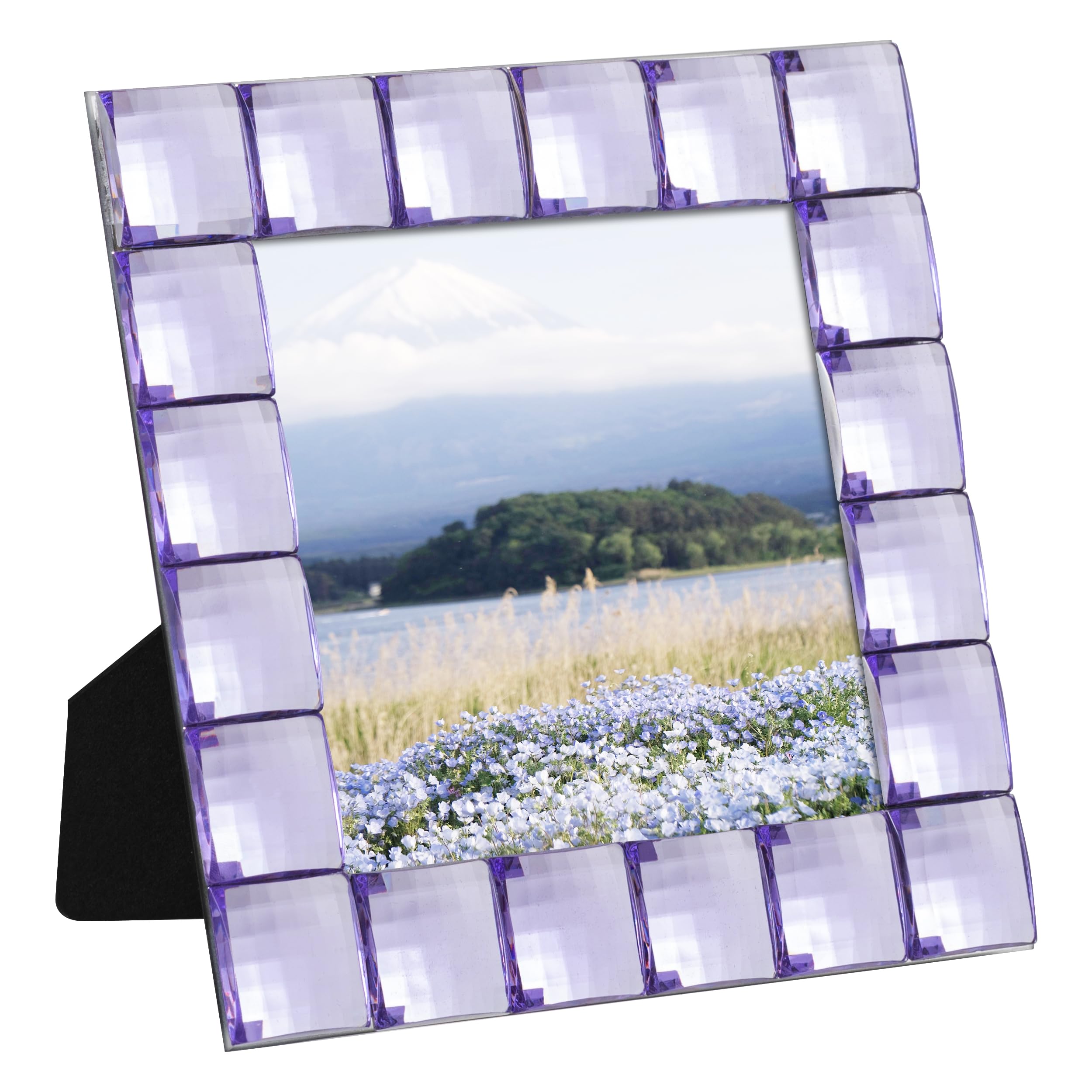 eletecpro 4x6 Sparkling Jewel Picture Frame with Real Glass and Square Acrylic Decoratd, Elegant Style for Photos Home Decor Wall and Tabletop, Purple
