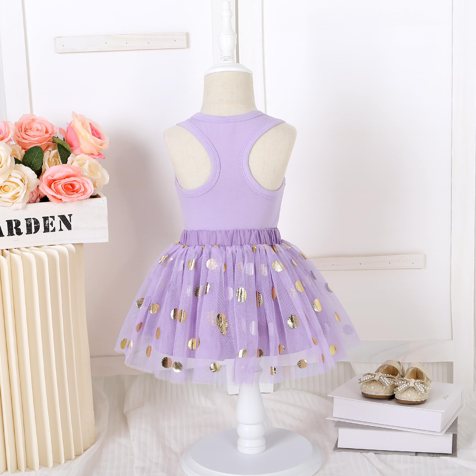 LYSMuch Toddler Little Girl's Birthday Outfits Princess Vest Sleeveless Shirt Mesh Tutu Skirt Clothing Set (Purple #1,7-8 Years)