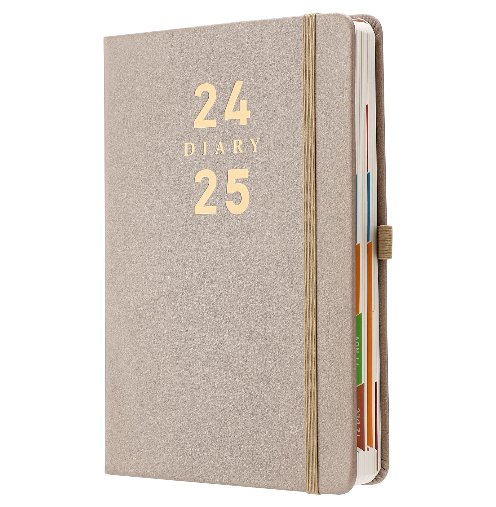 Agenda académica 2024-2025, agenda diaria de positividad 2024 2025, página por día, tapa dura, marcadores, soporte para bolígrafos, bolsillo interior (dorado 7 2024-6 2025, A5)