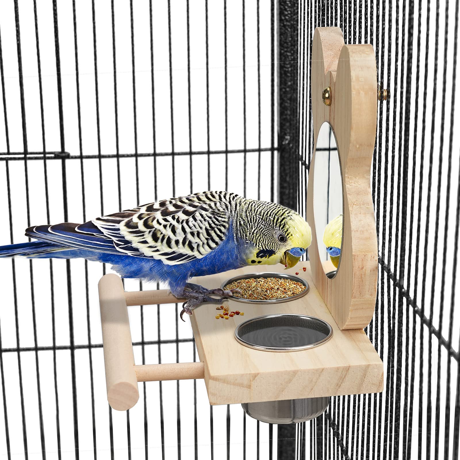 Vogelspiegel-Spielzeug Mit Sitzstange & Futternapf – Für Sittiche, Nymphensittiche & Co.