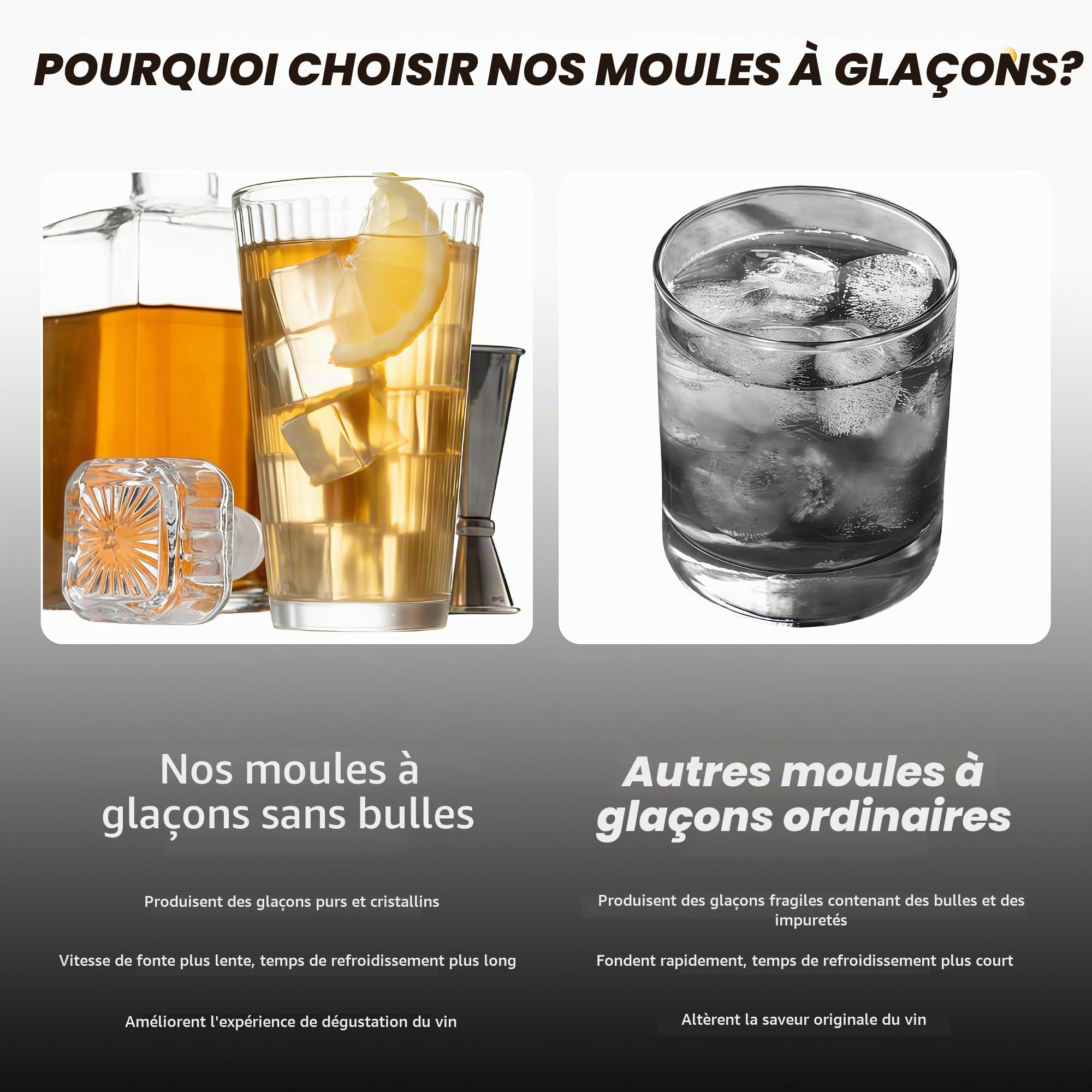 Grand moule à glaçons transparent - 16 compartiments - Bac à glaçons transparent - Pas de bulles - Pour whisky et cocktail