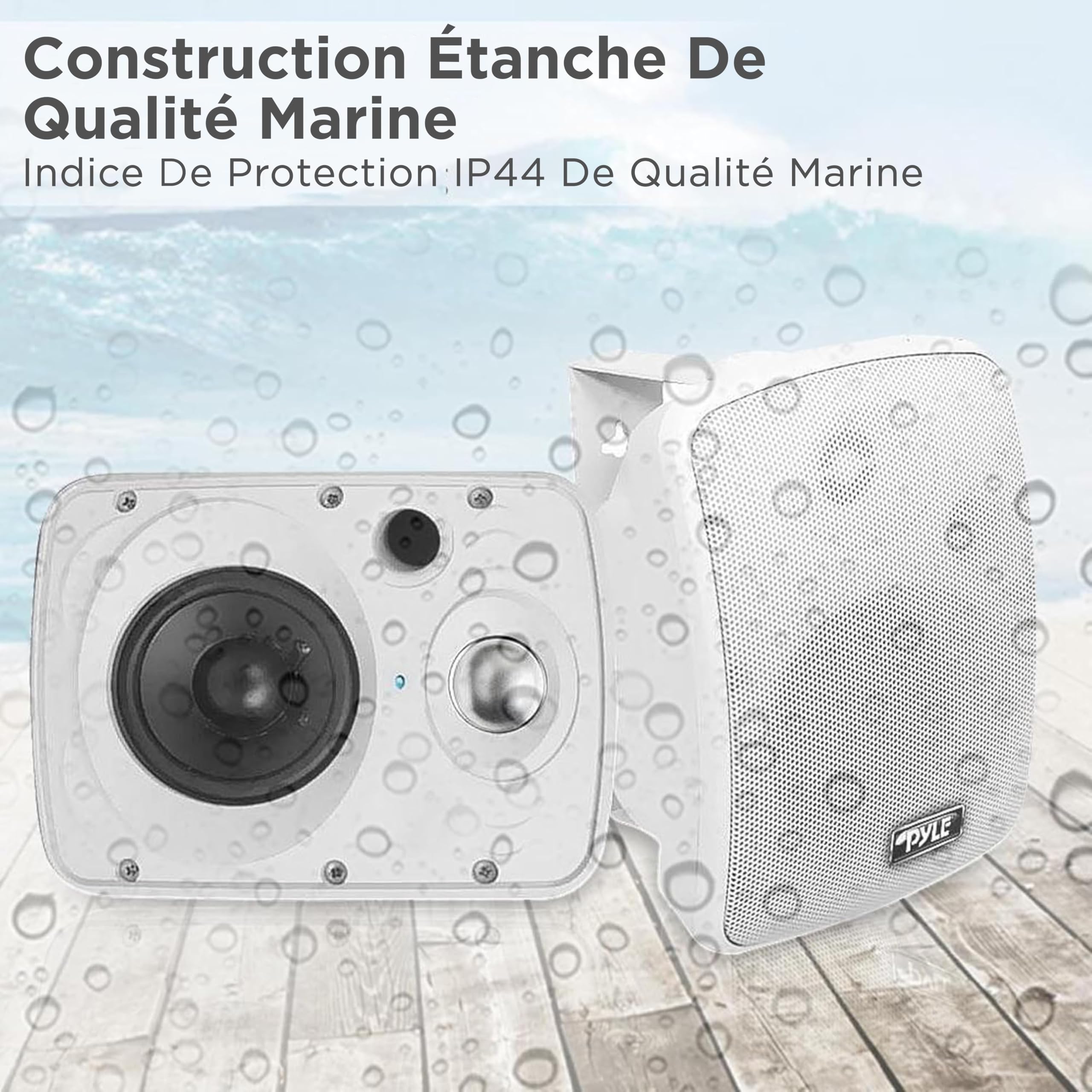 Pyle Enceintes Bluetooth - Haut-Parleurs sans Fil pour Extérieur - Paire Active et Passive 2 Voies - 800 Watts - Enceinte Mural, Plafond avec Grille Métallique et Fixation Universelle - Blanc