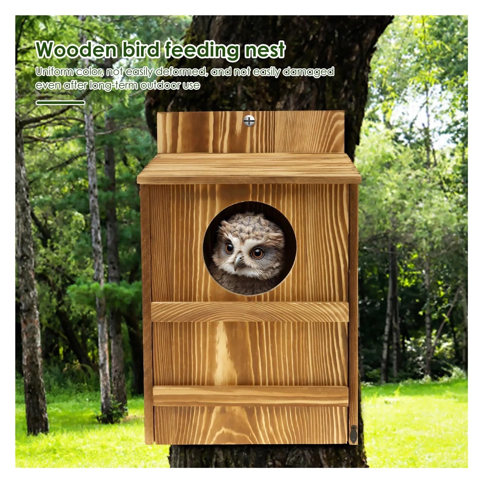 Nistkasten Vogelhaus aus Holz mit kreisförmiger Öffnung, Eulenhaus, großes Nest, Vogelzuchtkasten, for Aufhängen, Haustierzubehör, Heimbalkondekoration(36.8x19x22.8cm)