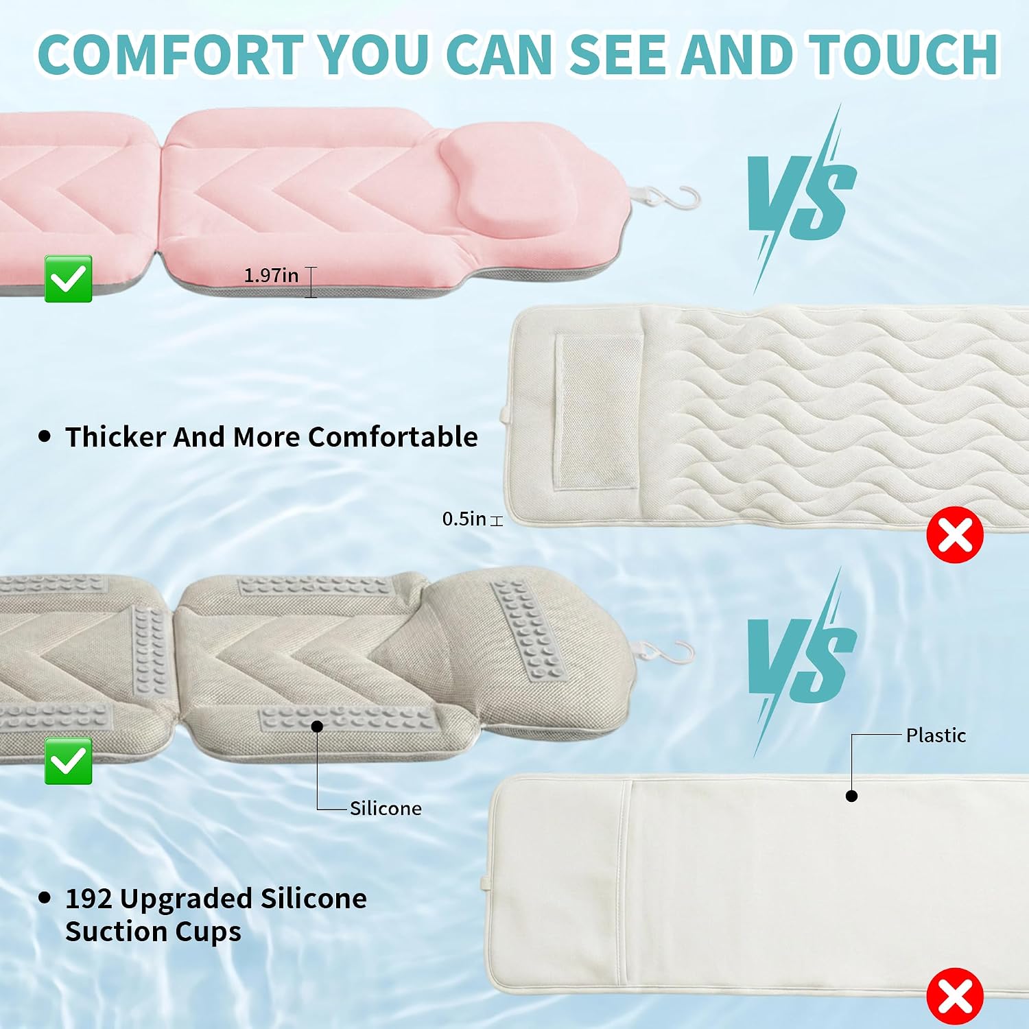 Full Body Bath Pillow for Bathtub Luxury Extra Thick Bath Cushion 6D Air Mesh Tub Pillow with Strong Suction Cups Non Slip Bathtub Pillow for Head Neck Shoulder Back and Waist Support Home Spa Pink