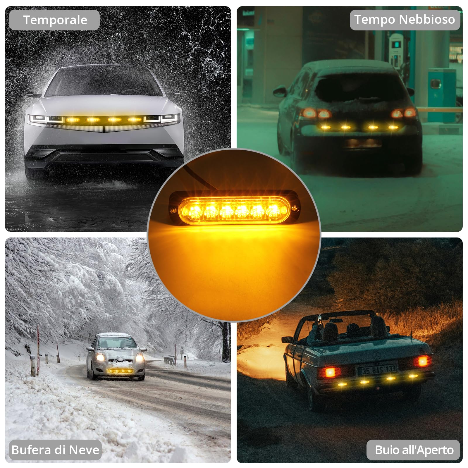 Justech 4x6LED Luci LED Lampeggiante Ambra Emergenza Lampada Strobe Emergenza Indicatori Strobo Avvertimento Spia Lampeggiante 12/24 V con Scatola di Controllo Principale per Veicolo Rimorchio Camion