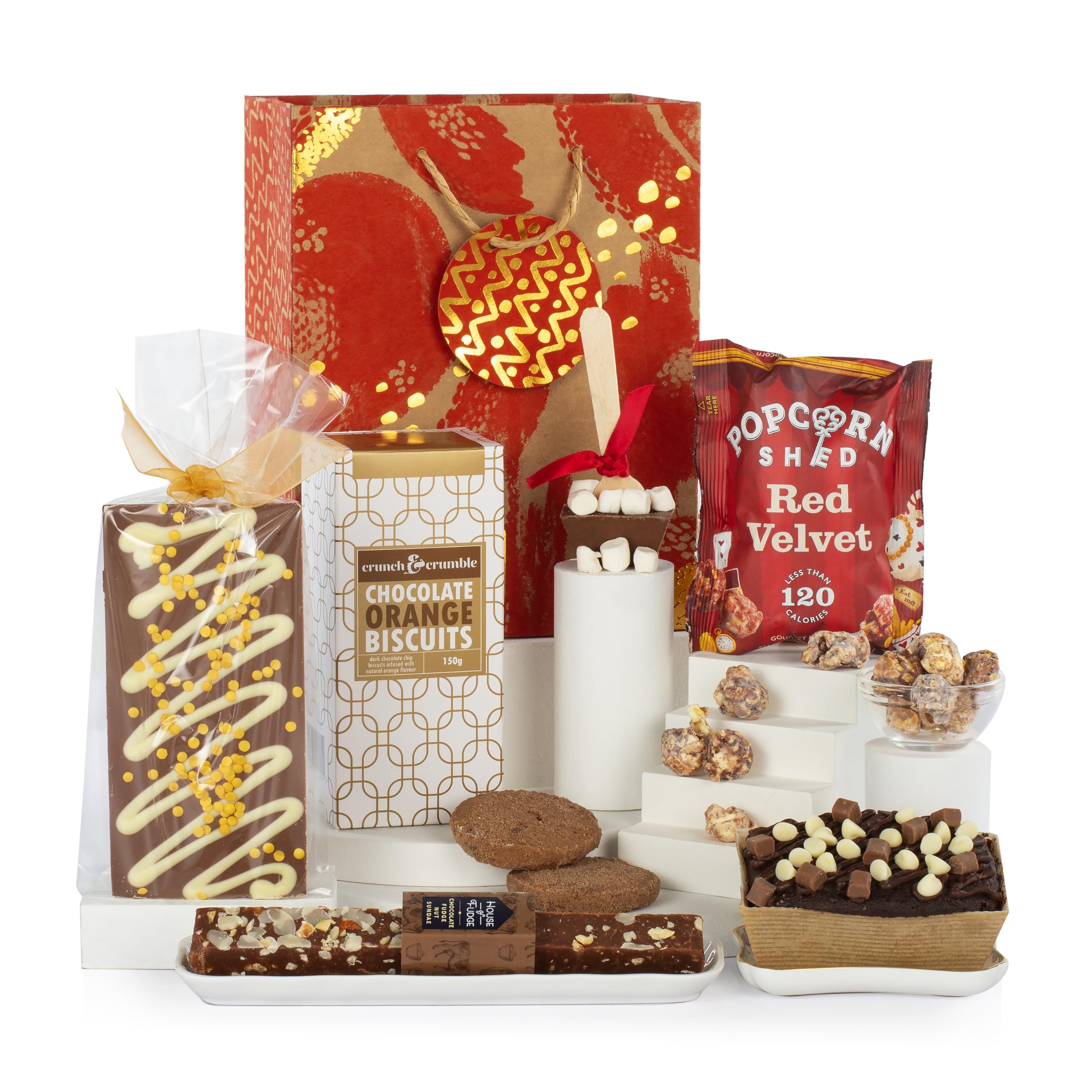 Virginia Hayward The Love Chocolate Hamper - End of year Teacher gift Hampers & Gourmet Gifts with Orange Biscuits, Fudge, Loaf Cake, Hot Choco Spoon and Chocolate Bar, Delicious Gifts