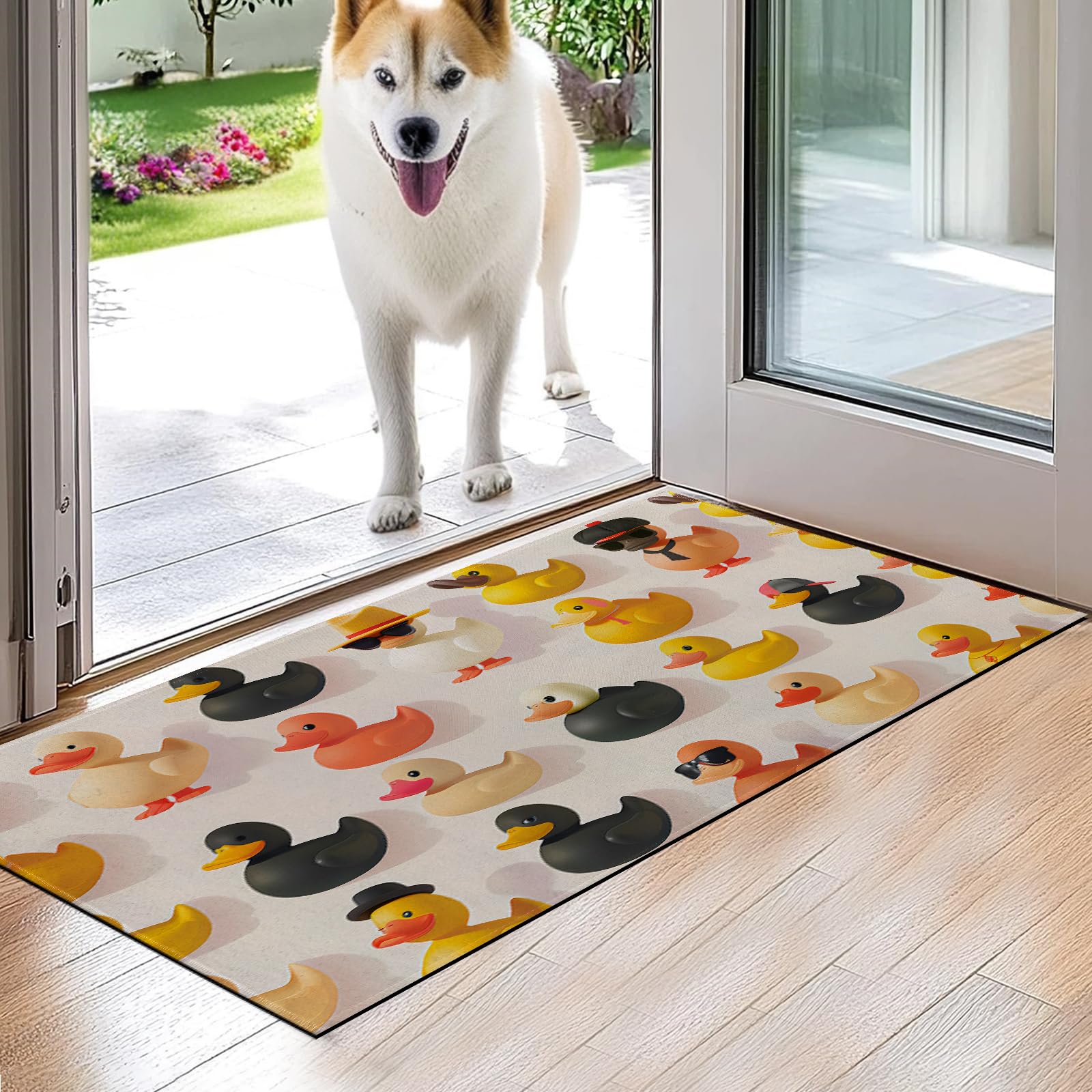 VODRM Colorful Rubber Duck Indoor Door Mat,Cute Fun and Playful Floor Doormat,17x29.5in,Non Woven Non Slip Rubber Backing Rug for Porch Insider,