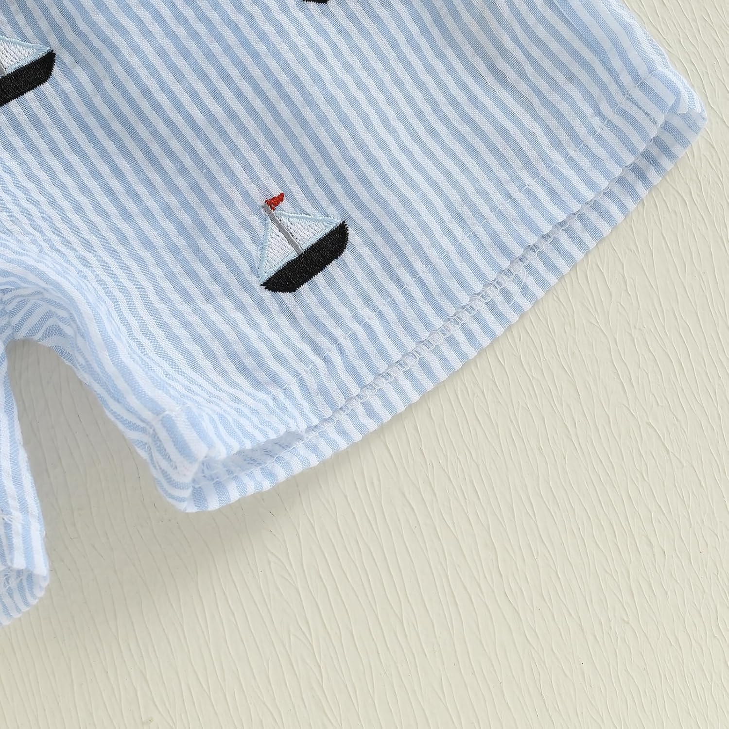 Gueuusu Toddler Baby Boy Summer Outfit Sailboat Embroidery Short Sleeve T Shirt Striped Shorts Set Infant Beach Clothes - Image 6