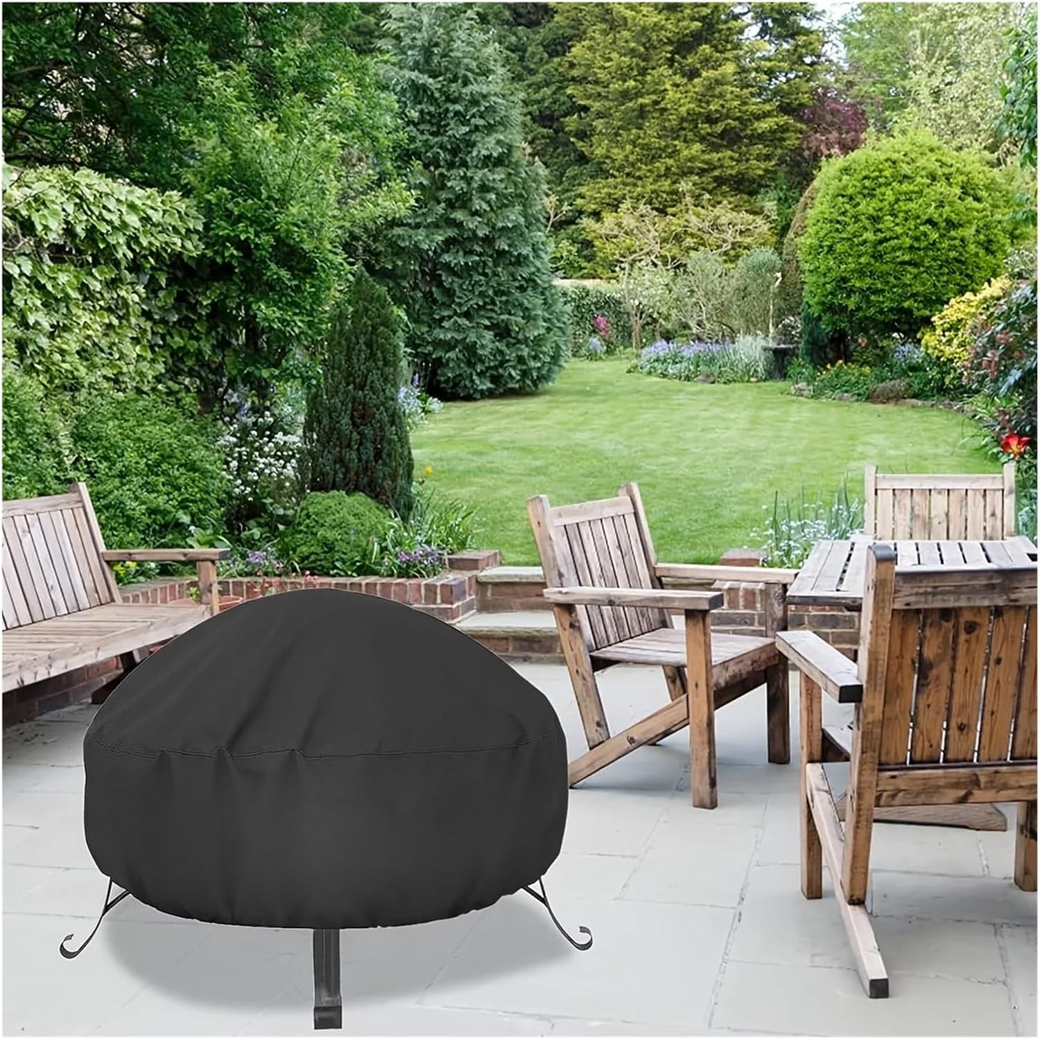 2 Pcs Fire Pit Cover Round For , Outdoor FirePit ,Full Coverage Patio Heavy Duty Fireplace(70 x90CM)