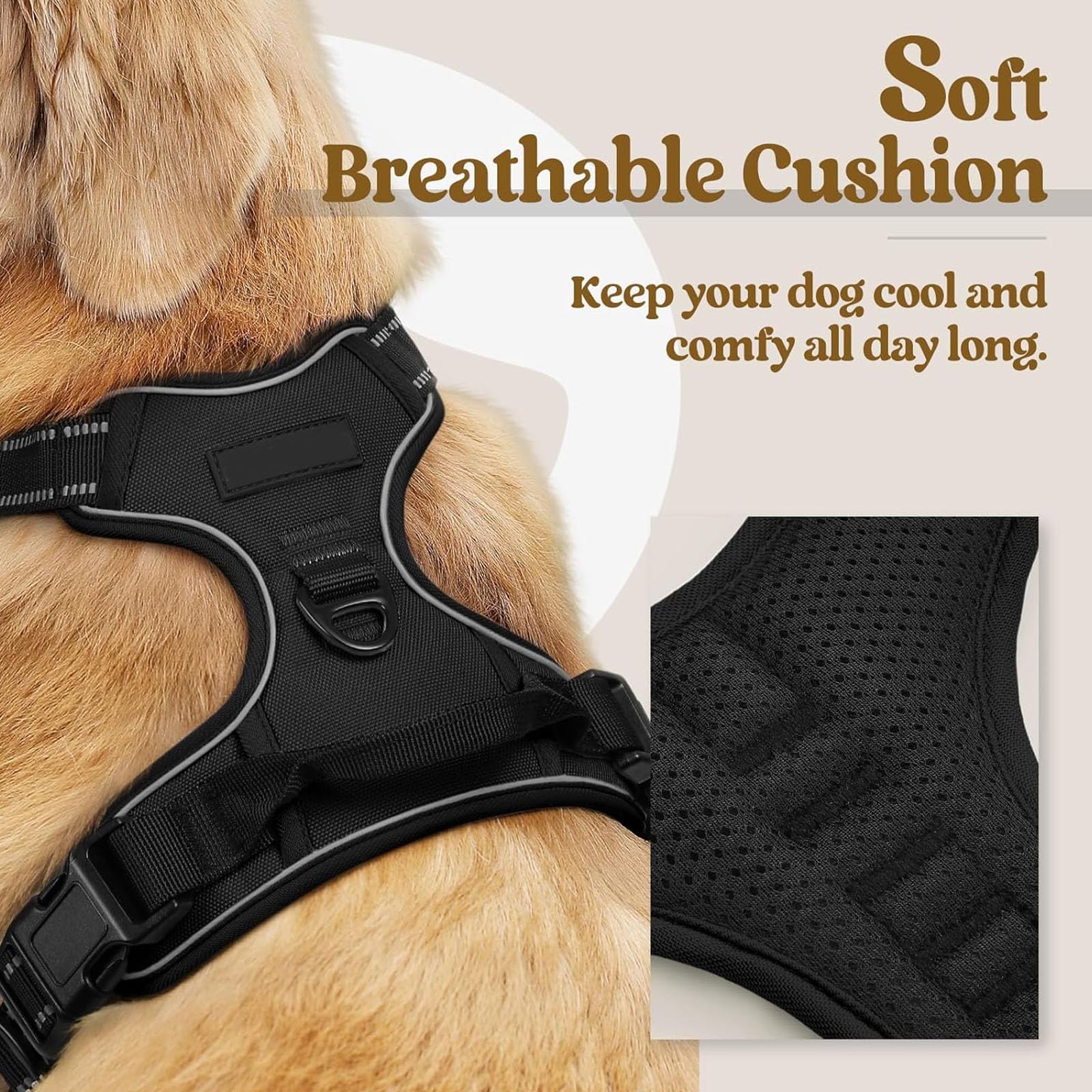 Pettorina Per Cani Anti-Strappo Con 2 Clip Per Guinzaglio, Regolabile, Morbida E Imbottita, Gilet Riflettente Oxford Anti-Strangolamento Per Animali Domestici Con Maniglia Di Facile Controllo,H,L