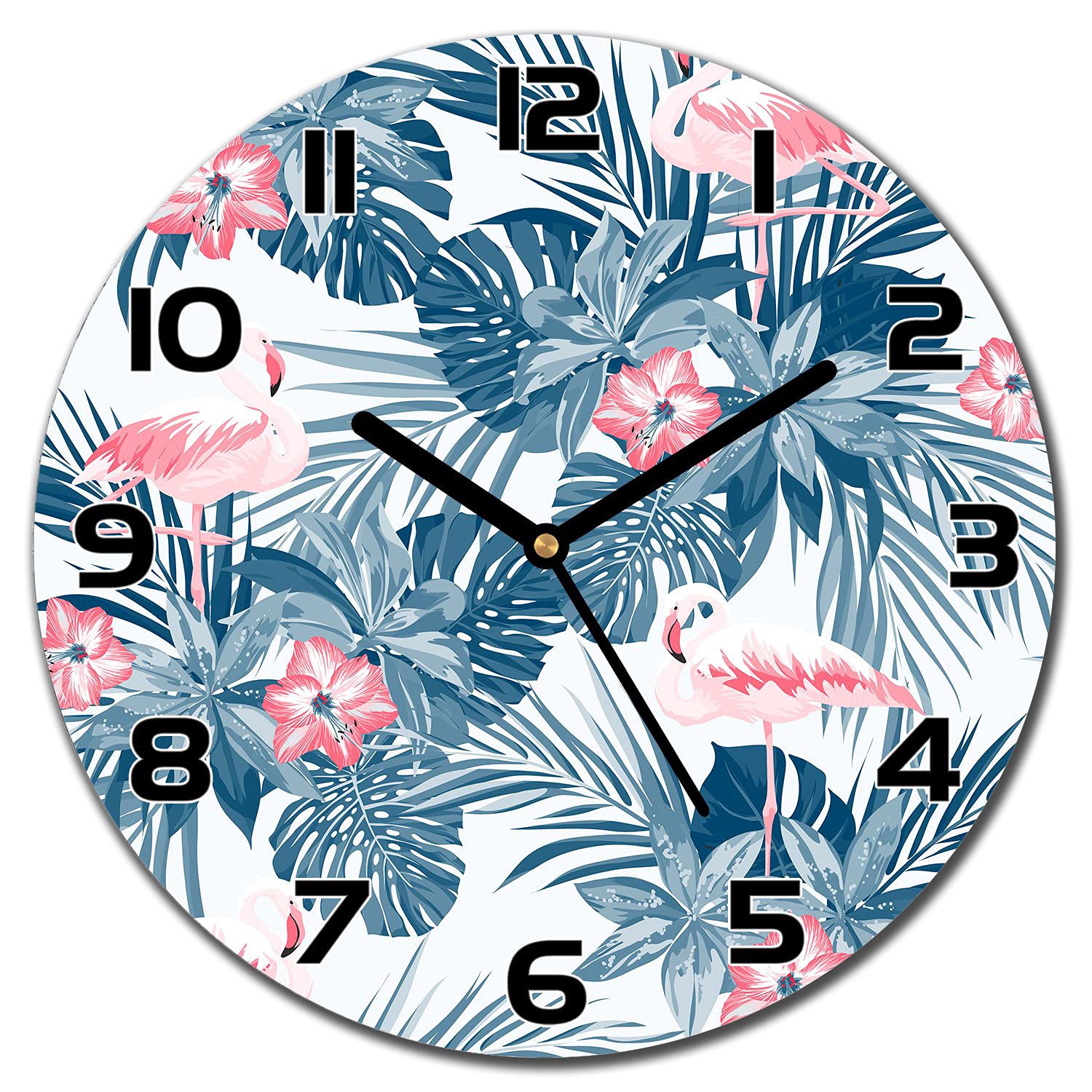 Horloge en Verre Horloge Murale Moderne Salon Indigo Flamingo 30 cm Cuisine