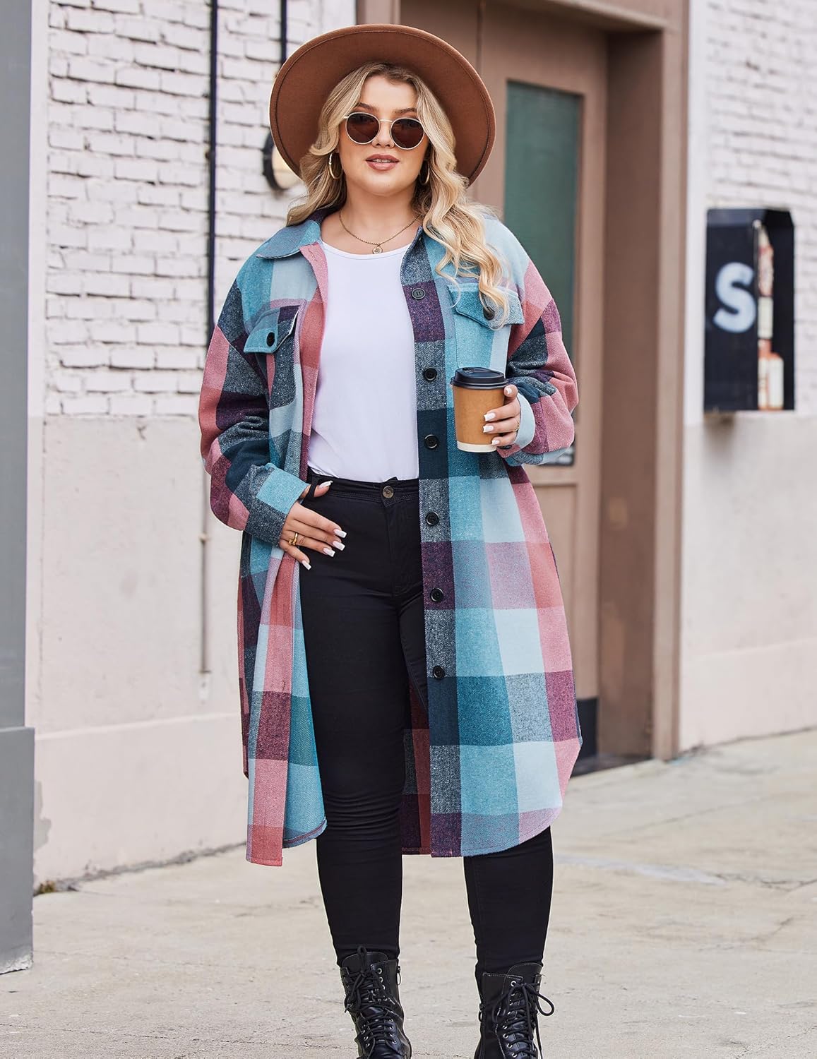 IN'VOLAND Womens Plus Size Flannel Plaid Shirts Long Sleeve Lounge Lapel Boyfriend Button Down Tartan Long Jacket Coats - Image 2