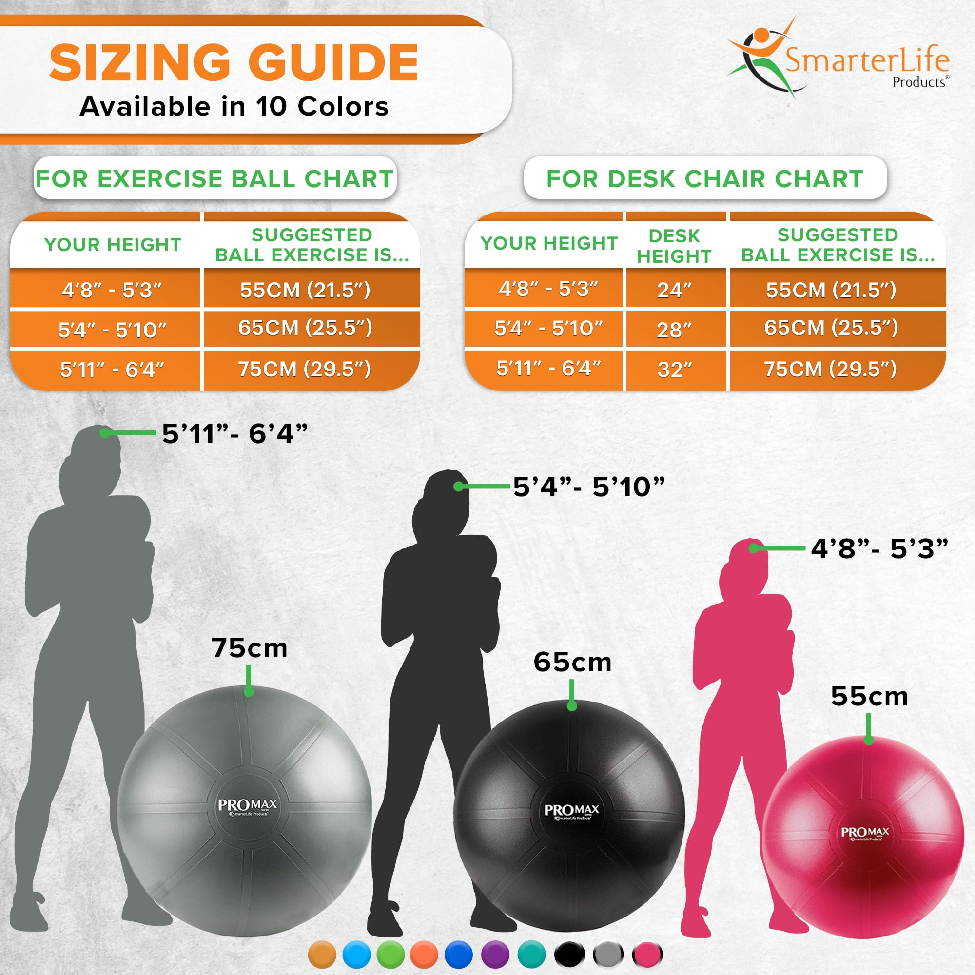 SmarterLife PRO MAX Gymnastikball für Stabilitätstraining, Fitness, Schwangerschaft, Yoga, Pilates, Heimstudio, Physiotherapie, Geburt, Balance Ball Stuhl (65cm, Silber)