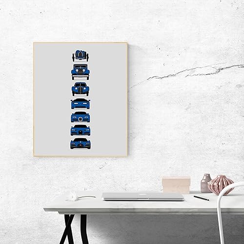 Miniatura 6 de Bugatti Generations Inspired Car Poster - Handmade Print of Best of Bugatti Type 35 Type 41 Type 57SC EB110 Veyron Chiron - Blue 11x14 Metallic