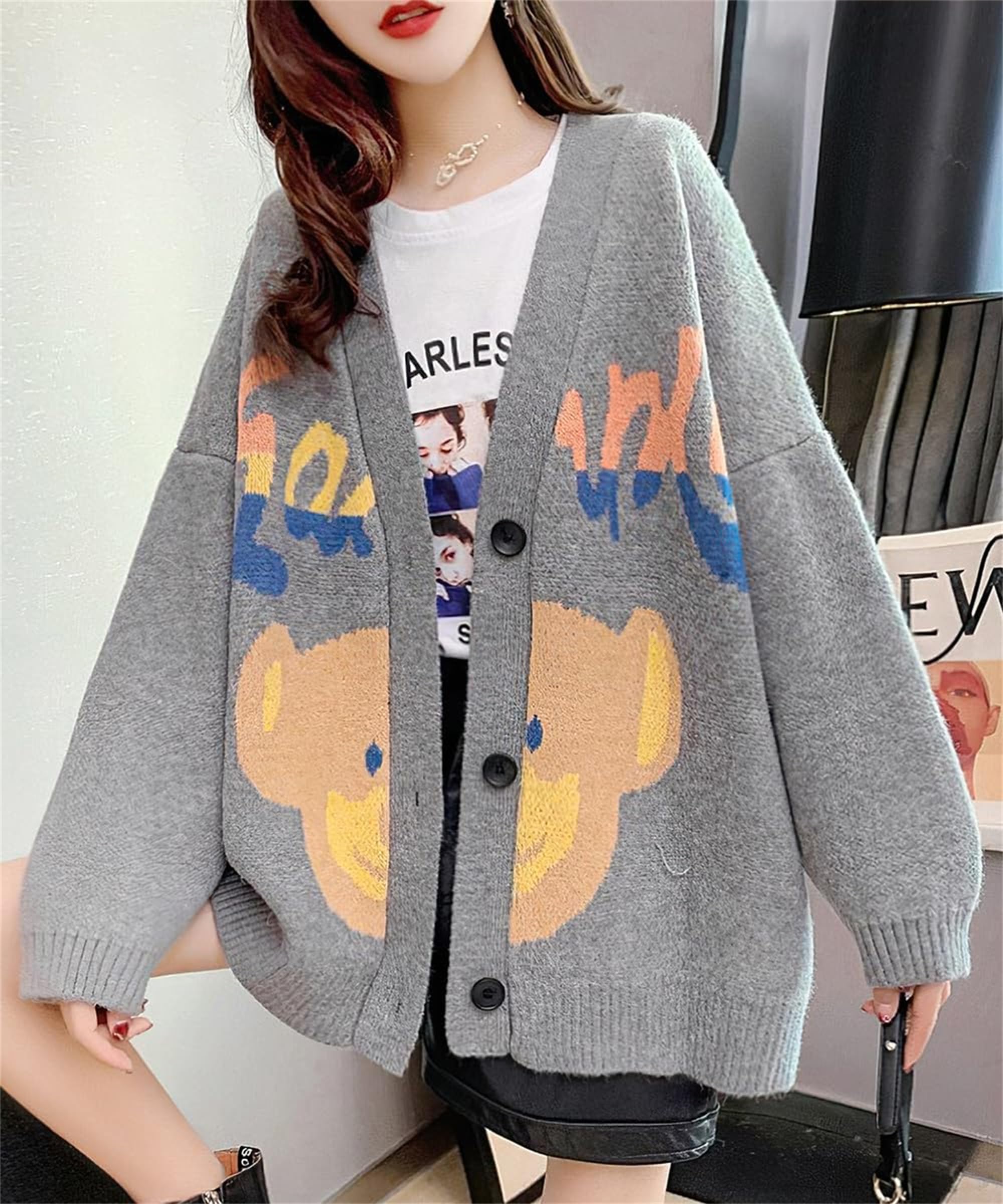 Amazon.co.jp: レディース かわいい漫画クマの刺繍セーター ゆったり