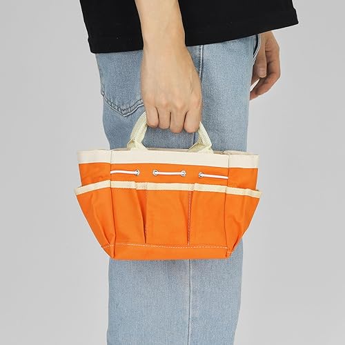 Miniatura 7 de HARFINGTON Bolsa de herramientas de jardín de 7.5 x 4 x 5 pulgadas, grande, Oxford, impermeable, con bolsillos, bolsa de mano de jardín, organizador
