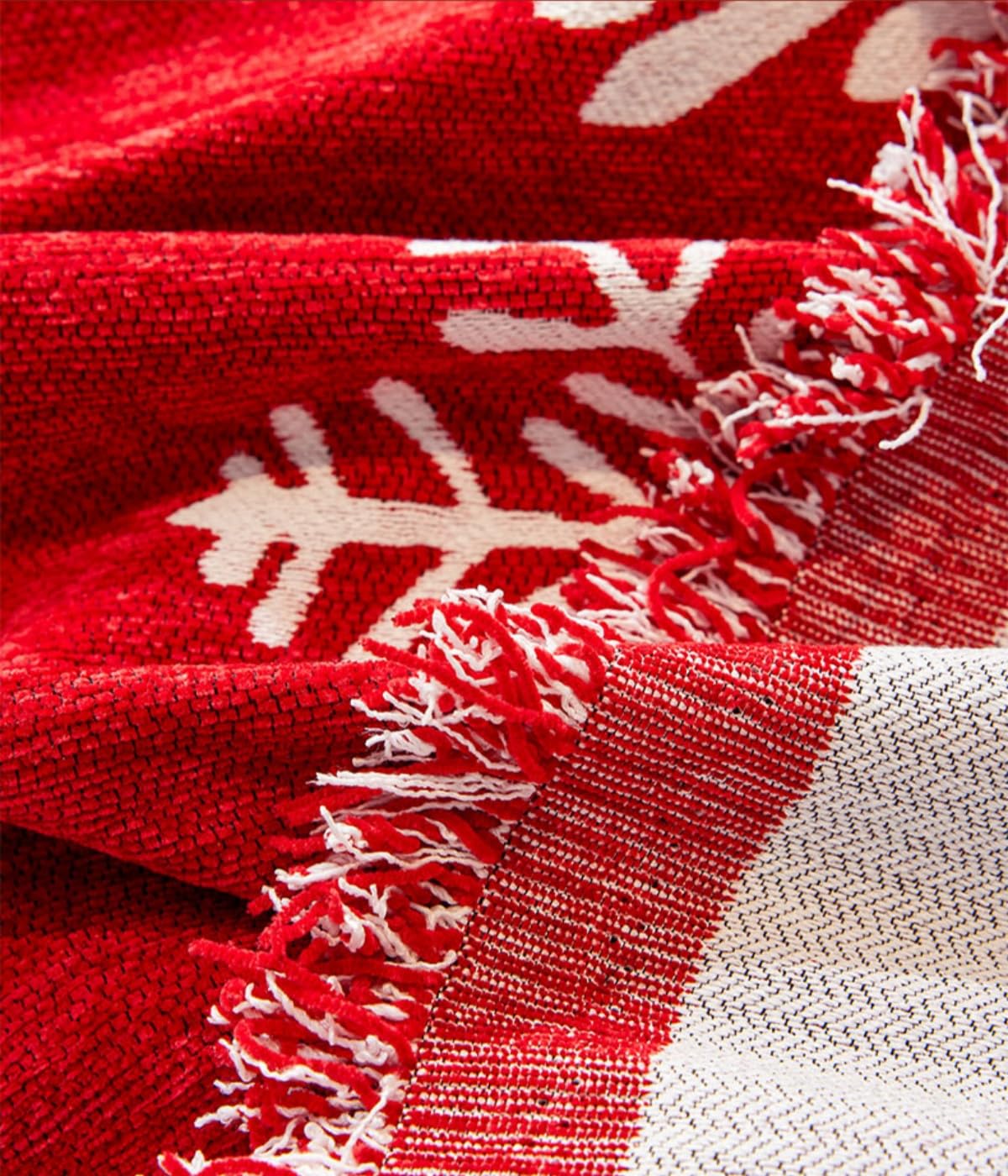 ele ELEOPTION Chenille deken, jacquard kwastjes sierdeken sofa stoelhoes decoratief voor bedbank zachte stoel, folk tribal patroon (rood, 150 x 190 cm