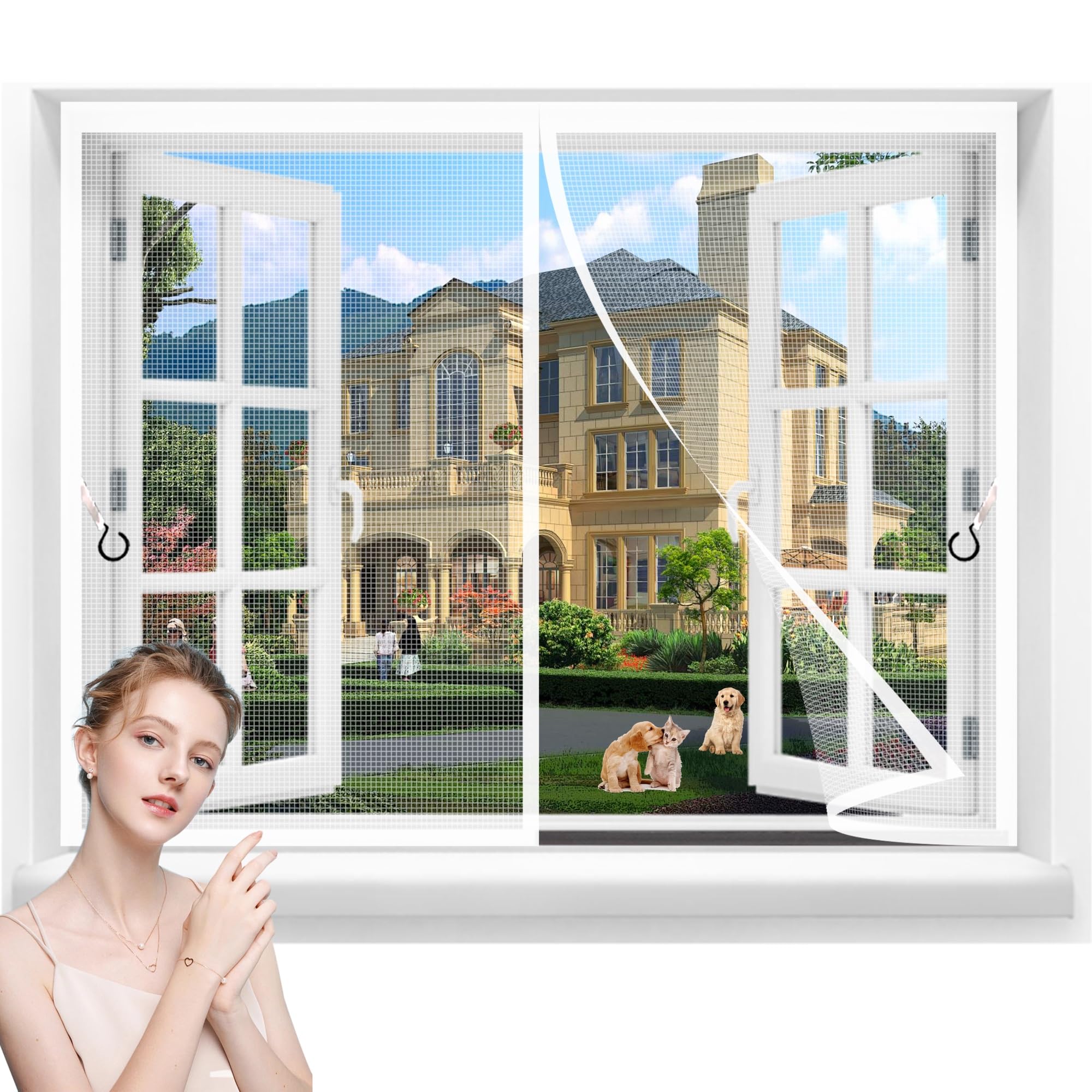 Ldqbf White Magnetic Mesh Screen Window For Sliding Glass Patio And French Windows 55X145cm Screen Door Hands Free Door Curtain Fitted With Magnets Great For Kitchen Or Backdoors