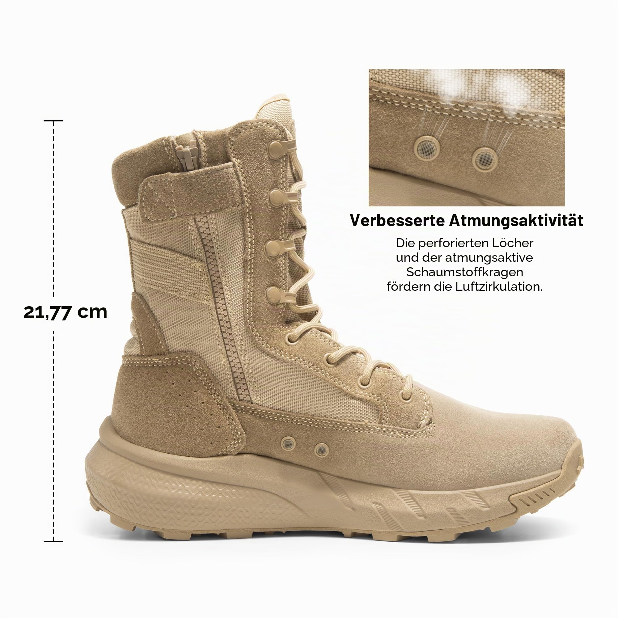 NORTIV 8 Herren Atmungsaktive Taktische Militär Arbeitsstiefel Mit Seitenreißverschluss Leder Leichtgewicht Wanderschuhe Motorrad Kampfstiefel