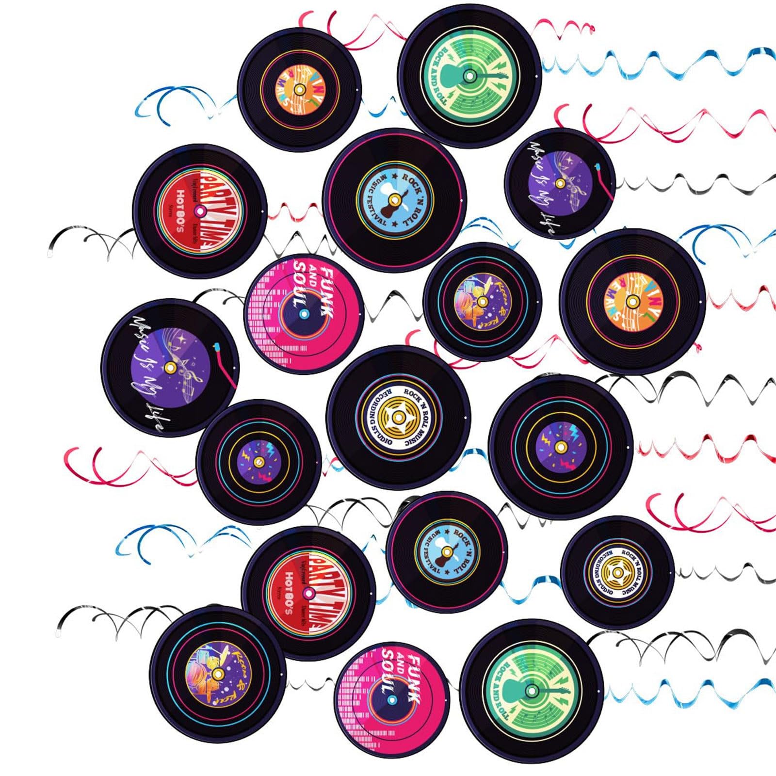 Ljmyy Pack of 48 Old Fashioned 80S Rock Music Record Parties Decorations Parties Supplies for Themed Event and Celebration