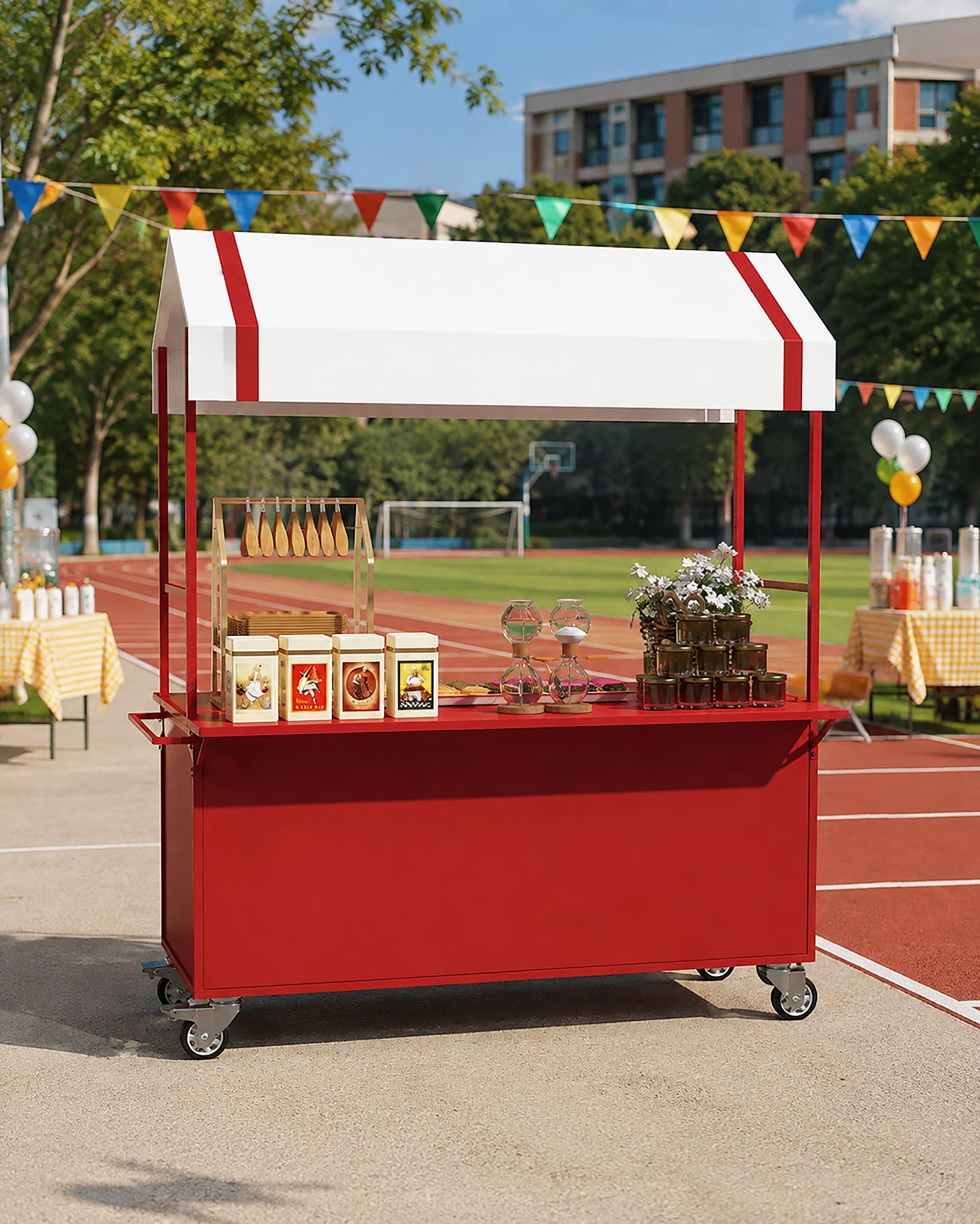 Carrello Portatile per Venditori Ambulanti con Pannello Estensibile Pieghevole, Espositore da Strada, Carrello Mobile per Alimenti con Tettoia per Street Food, caffè, Eventi