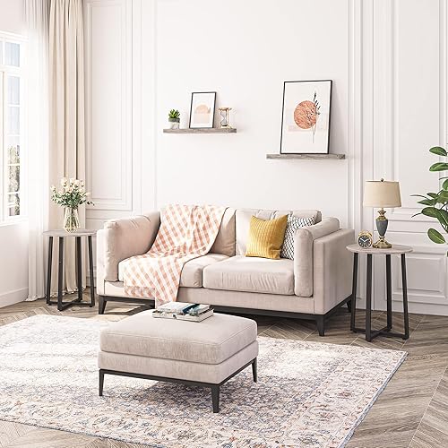 Miniatura 2 de HOOBRO - Mesa auxiliar redonda, mesa de centro con pedestal de metal resistente, mesita de noche redonda de 15.7", para sala de estar, dormitorio,