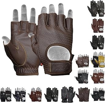 MRX BOXING & FITNESS Mens Driving Gloves Basic Soft Goat Leather Fingerless Breathable Biker Motorcycle Cycling Shooting