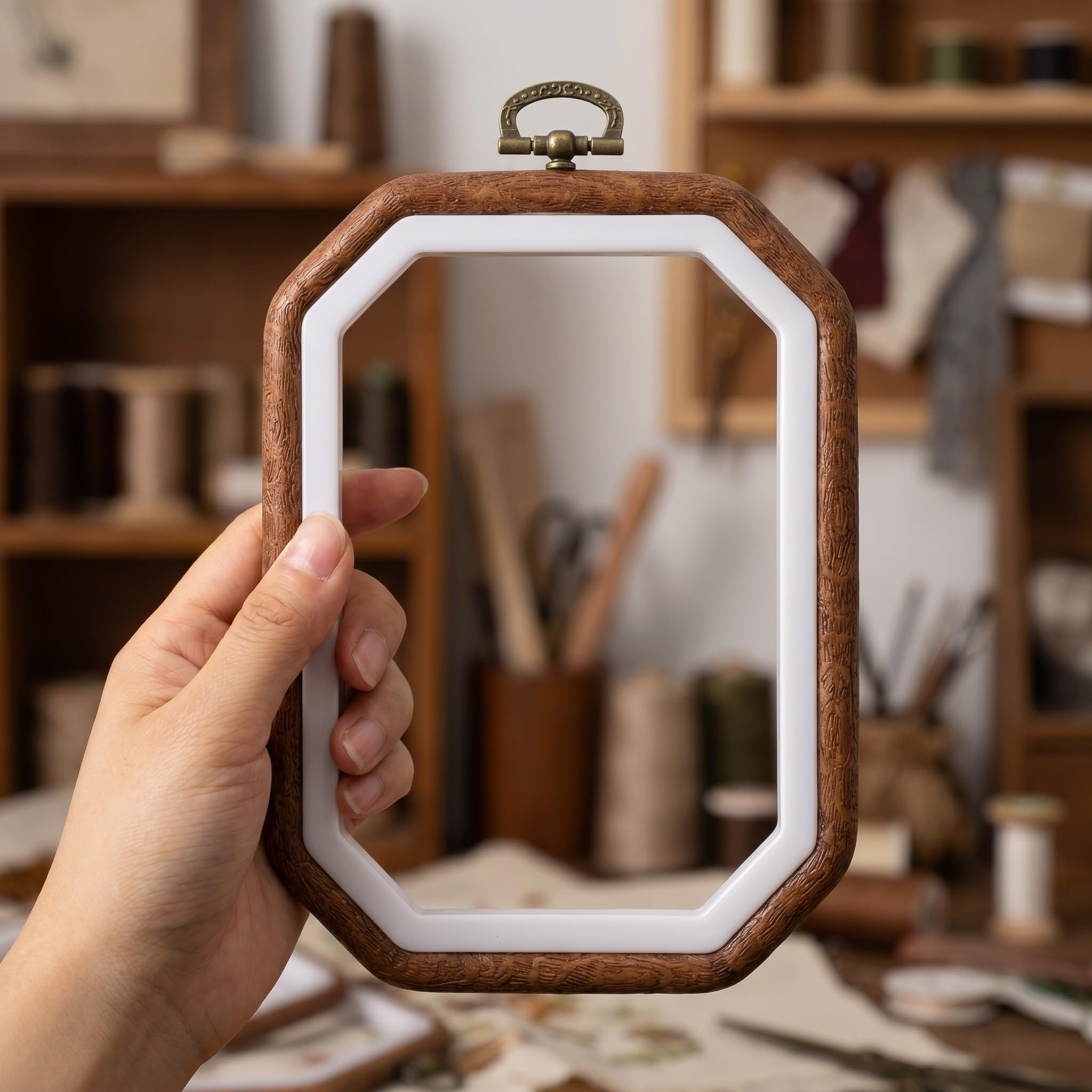 Kisangel 9 aros pequeños para bordar a punto de cruz, marcos de bordado con imitación de vetas de madera y aro para colgar - de costura redondo para manualidades de costura