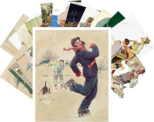PIXILUV Postales vintage 24 piezas Norman Rockwell Vintage Ilustración Niños y vida diurna y pesca