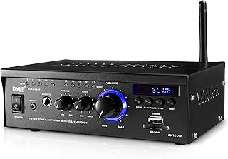 Pyle Bluetooth Mini Stereo Power Amplifier - 2x120W Dual Channel Sound Audio Receiver Entertainment w/Remote, for Amplified Speakers, CD DVD, MP3, Theater via 3.5mm RCA Input, Studio Use - PCAU48BT.5