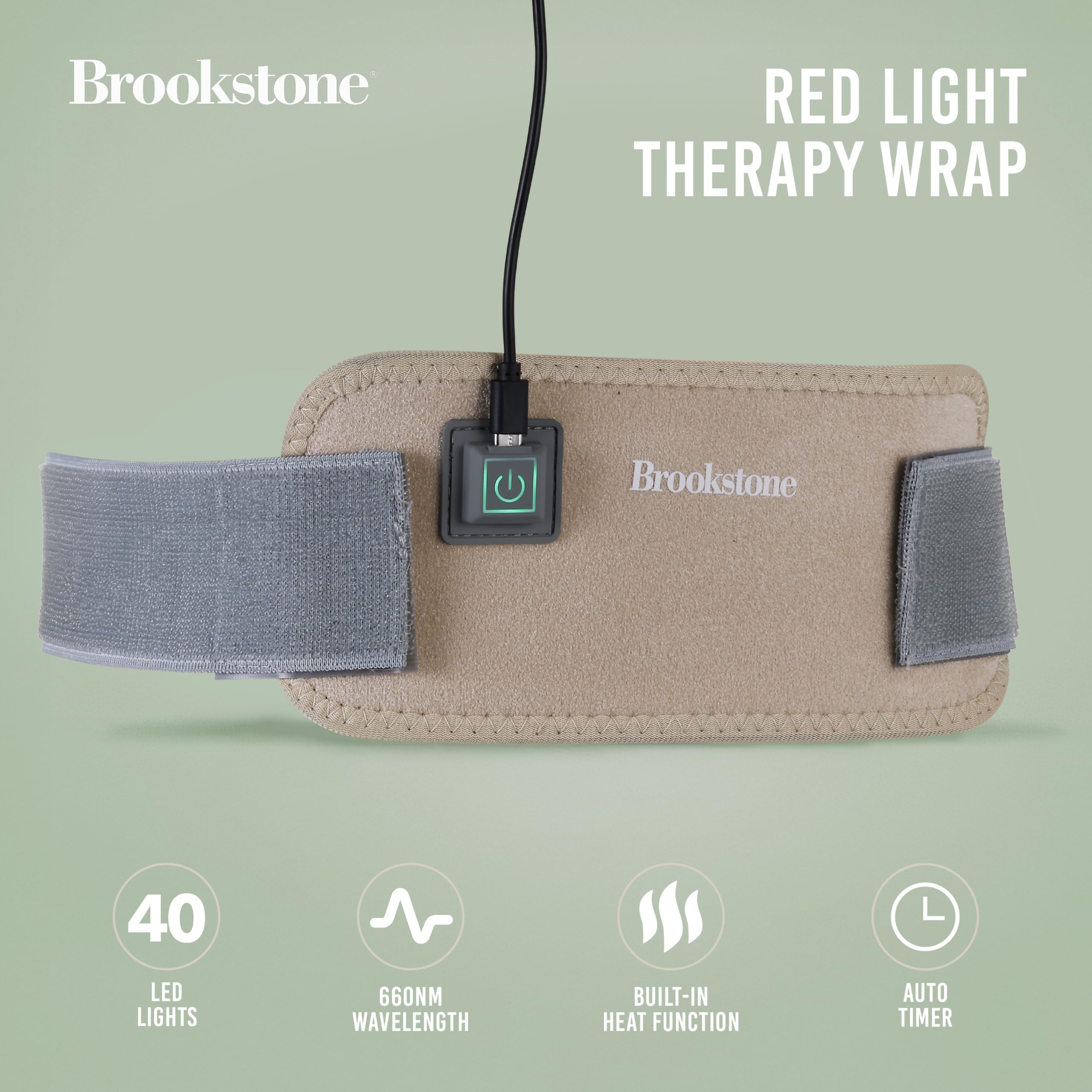Brookstone - Cinta terapéutica de 40 luces, cojín de alivio del dolor infrarrojo y luz roja para músculos, articulaciones y soporte de tráfico, inalámbrico y