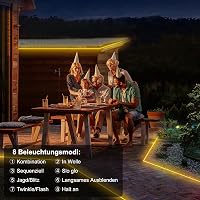 Bandă LED solară de exterior ZAIYW 15 m, IP68 rezistentă la apă, 300 LED-uri, alb cald, cu variator, telecomandă și temporizator, autoadezivă, pentru decorarea gardului de grădină 5
