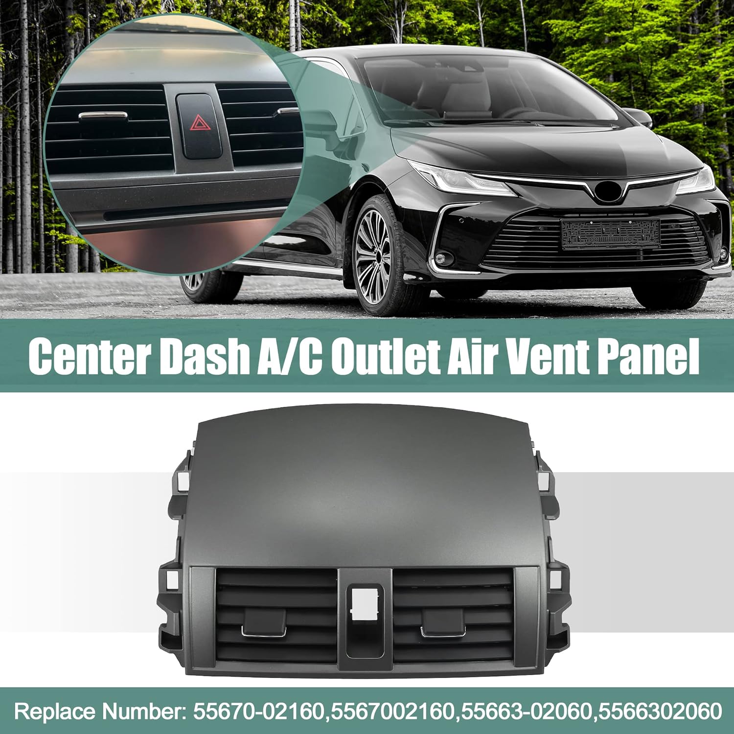 X AUTOHAUX Center Dash A/C Air Vent Outlet Panel for Toyota Corolla 2008-2013 55663-02060 55670-02160 Car Automotive Replacesment Dashboard Duct Outlet Vent Grille Panel Assembly ABS Black