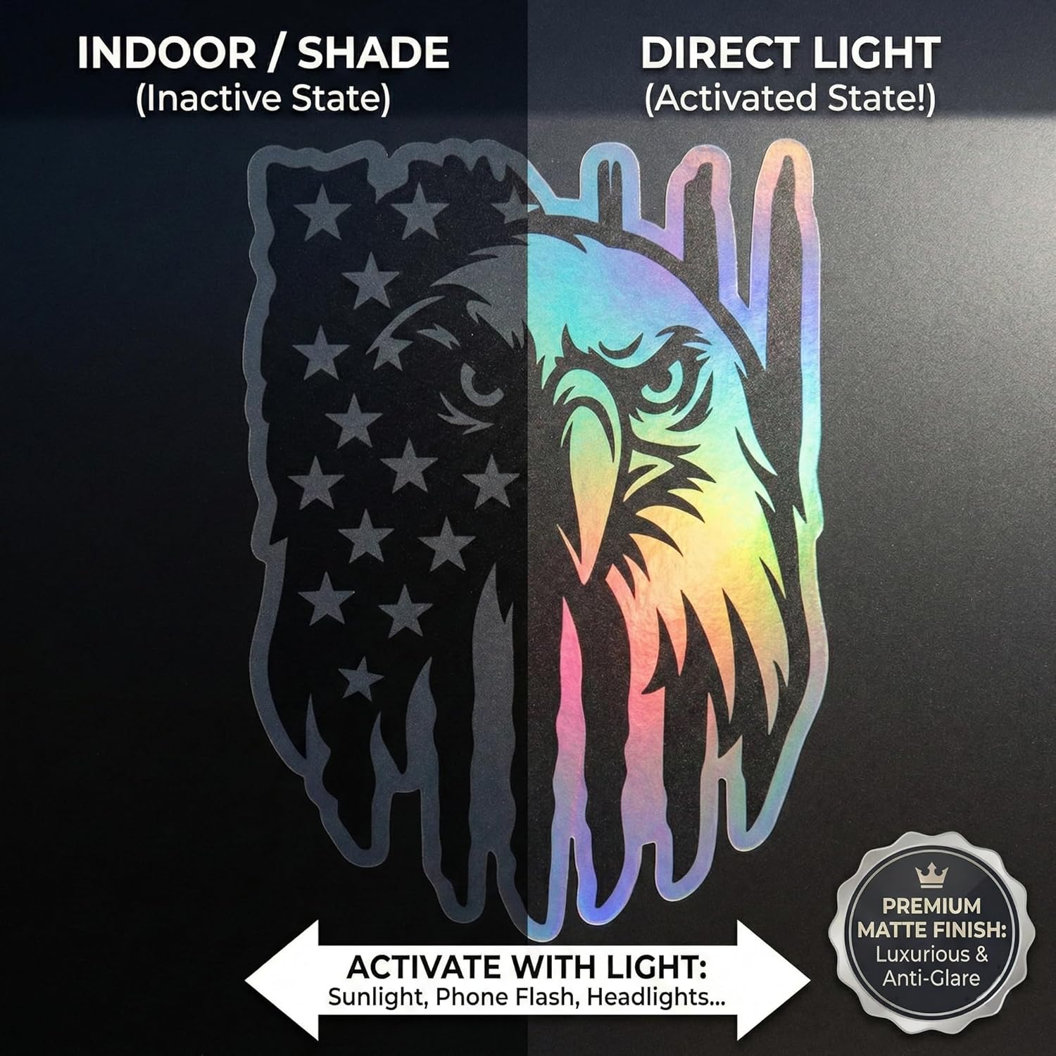Premium Holographic American Bald Eagle Flag Car Decal - Patriotic USA Bumper Sticker - Waterproof Matte Vinyl Gift for Veterans & Men - Image 4