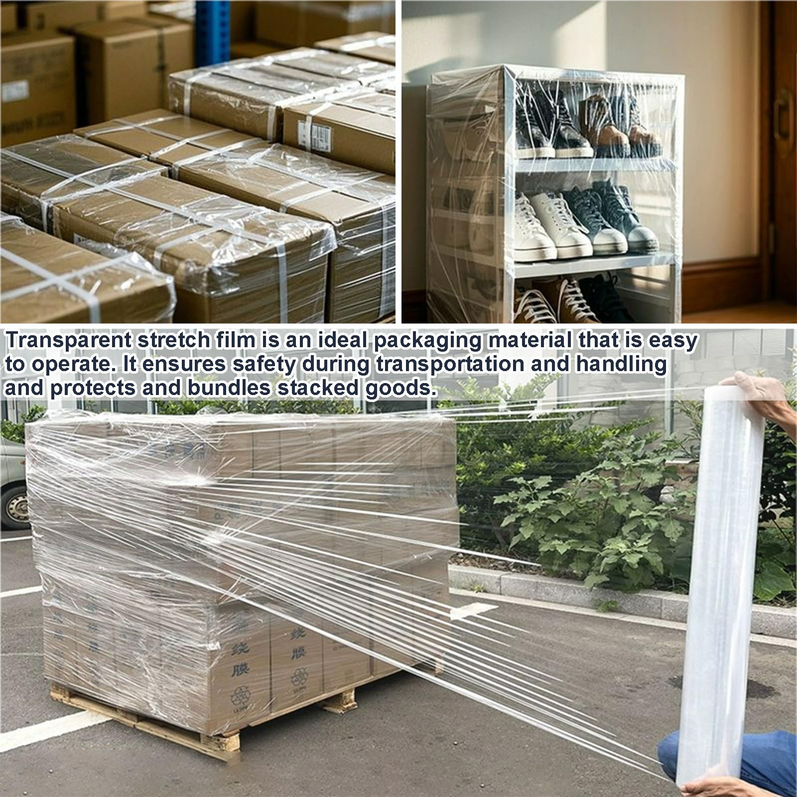 Schrumpffolie, Palettenfolie auf Rolle – 75cm/100cm, dehnbar, Frischhaltefolie in Industriequalität, wasser- und feuchtigkeitsbeständig, für Gepäck, Lagerung und Palettenstabilisierung(Size:75cm)