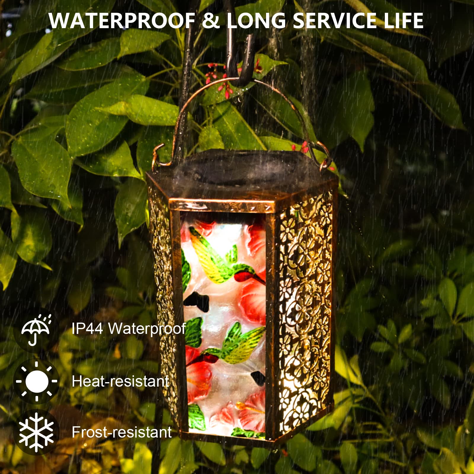 2 Lampes Solaires Suspendues Jardin Avec Ampoule LED - Étanches IP65 Décoration Colibri