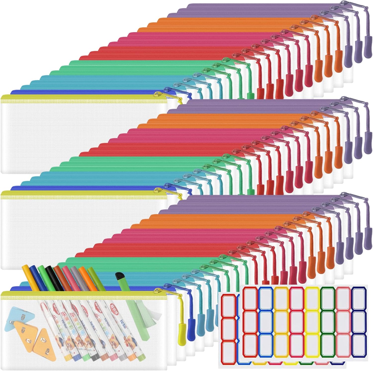 YOPCDJ 60 Pack Mesh Zipper Pouch Bags - Small, Clear Pencil Pouch Bulk, Travel Storage