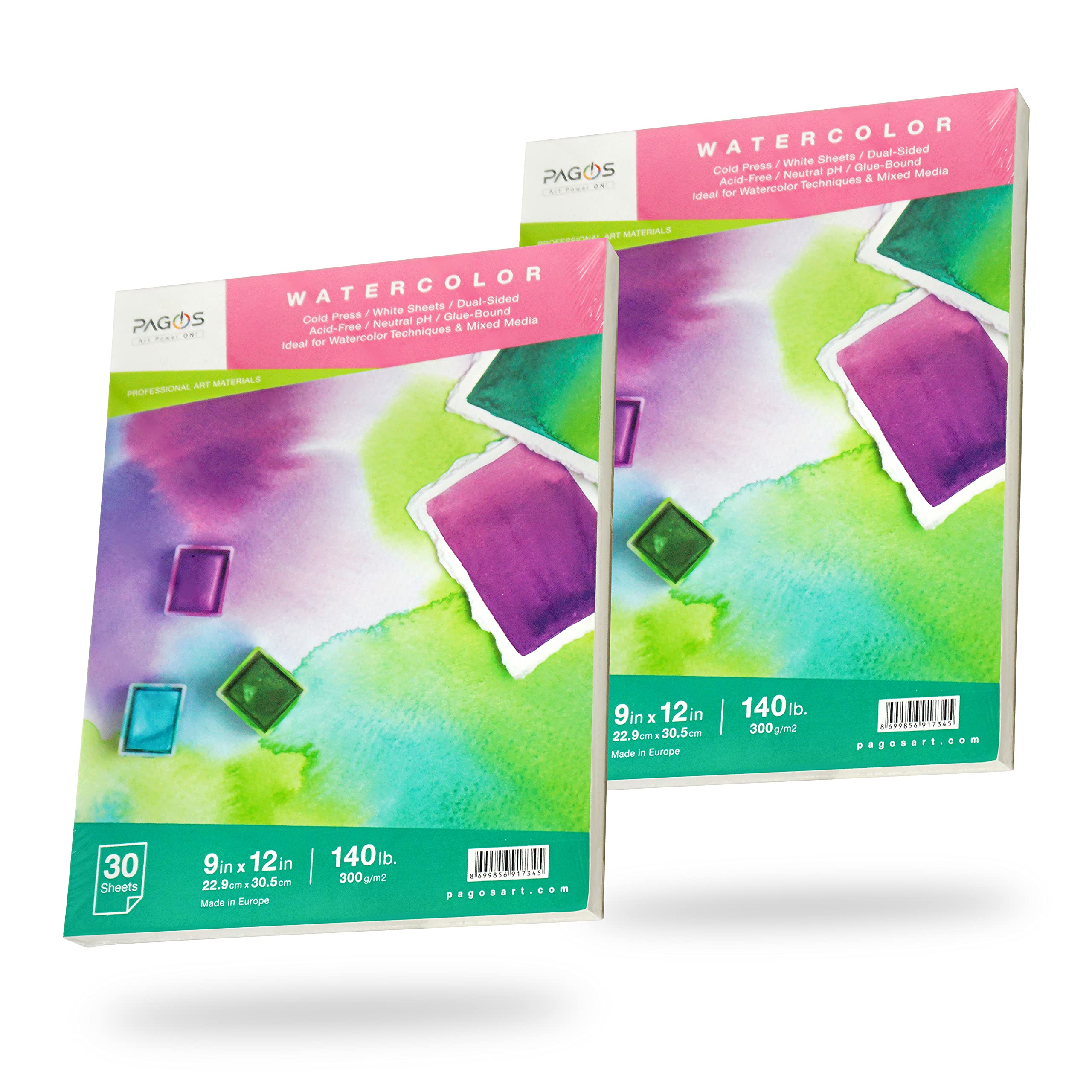 Buy Pagos Watercolor Paper 60 White Sheets (9x12 inch) x 2 Pack