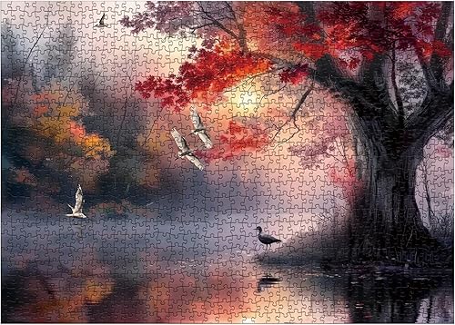 Miniatura 2 de Rompecabezas de Paisaje Otoñal para Adultos 1000 Piezas, Rompecabezas de Escena Natural del Otoño, Bonitos Rompecabezas Escénicos de Puesta de Sol