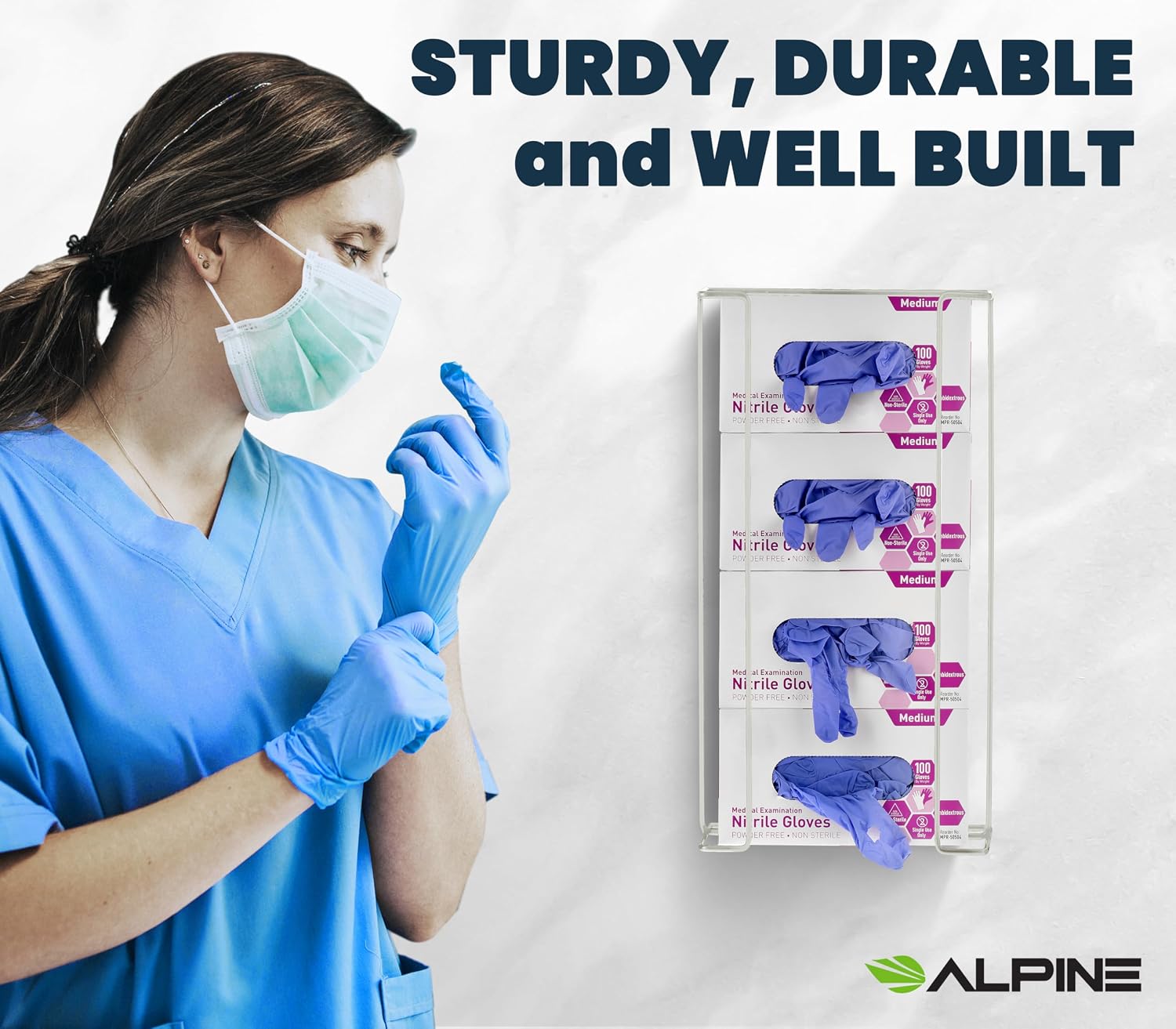 Alpine Glove Holder for Wall Mount - Latex Gloves Holder Wire Glove Dispenser for Wall Disposable Glove Boxes & Tissue Box - Fits 4 Box (White)