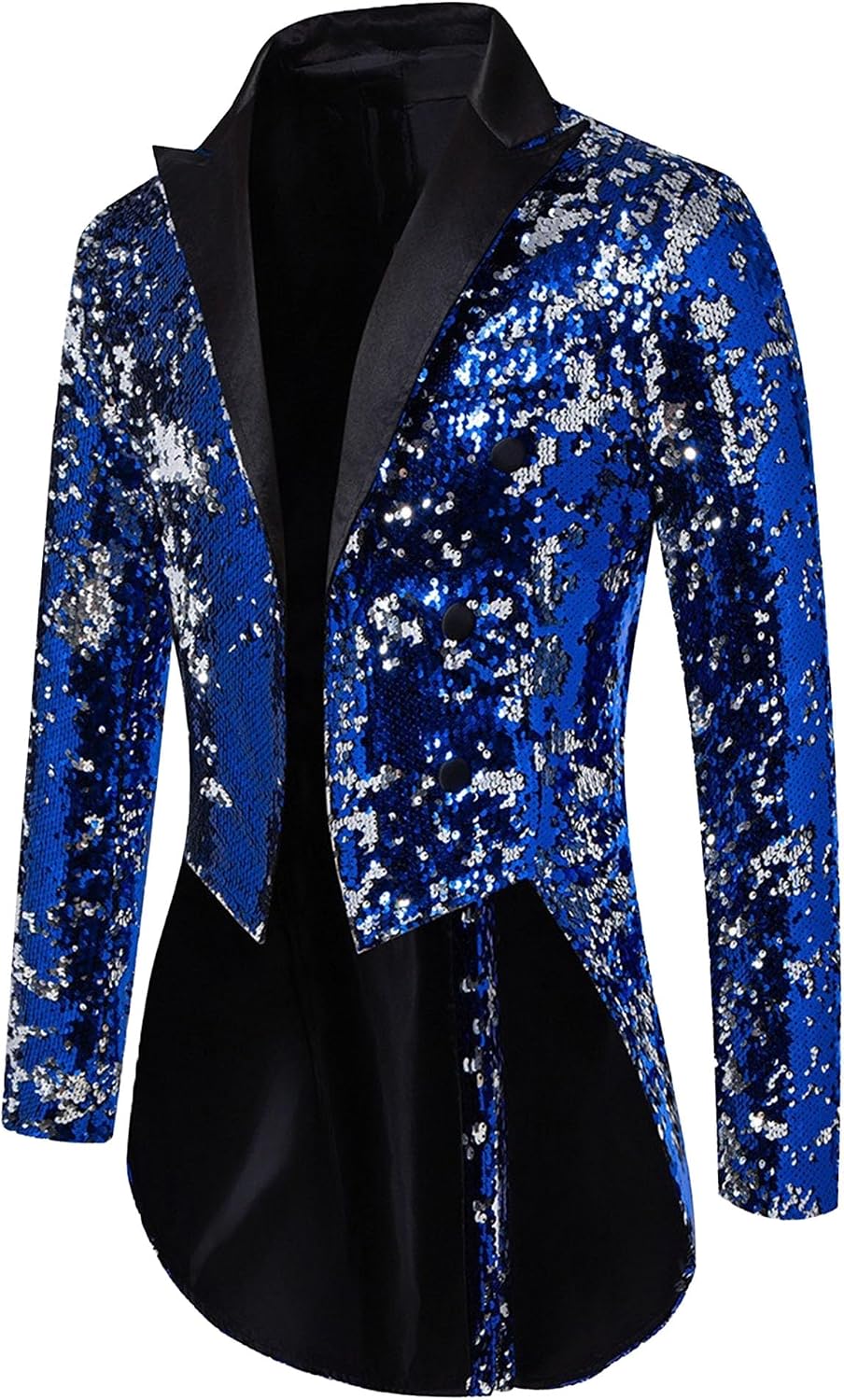Men Shiny Sequin Swallowtail Suit Jacket Classic Party Piano Show Tuxedo Coat Outdoor Perform Button Formal Jacket