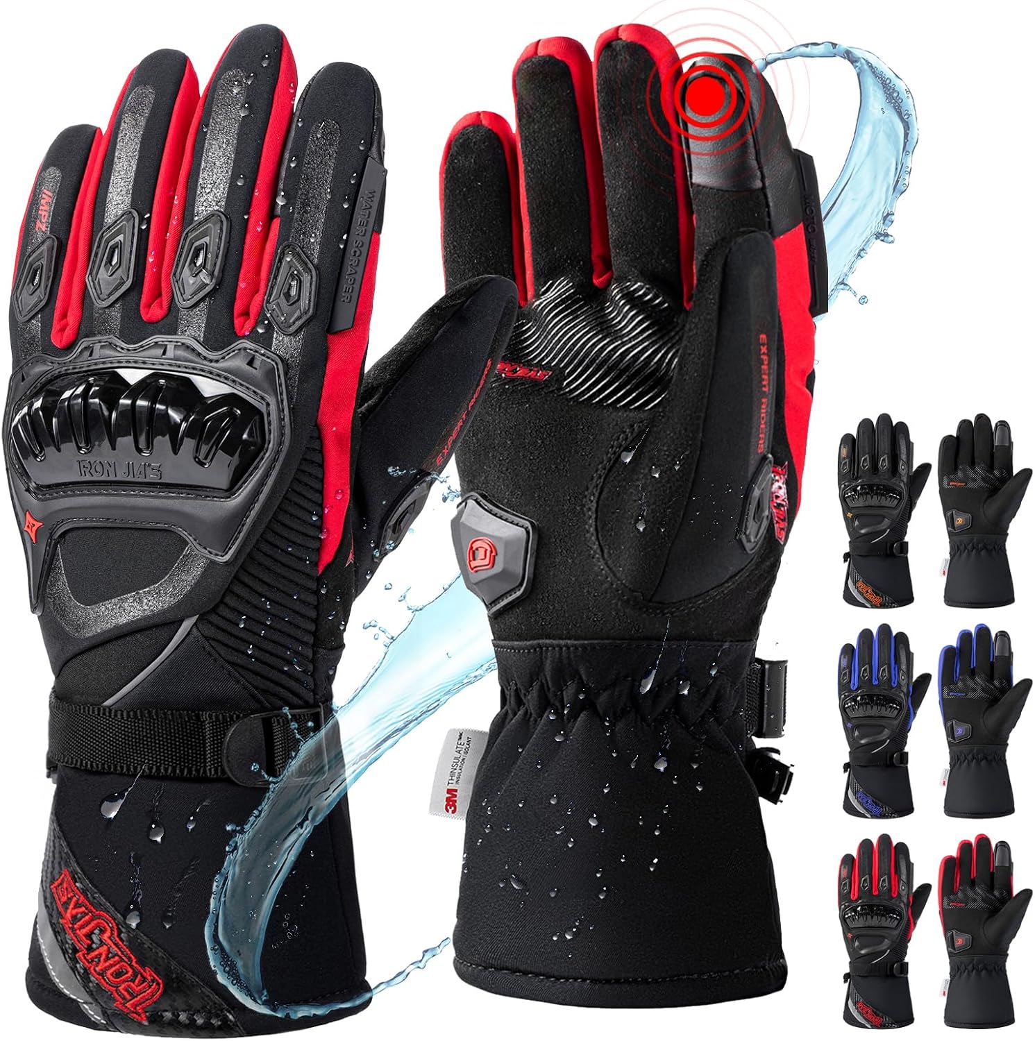 IRON JIA'S Motorcycle Gloves Winter Cold Weather Warm Touchscreen Waterproof Windproof Protective Gear (RED, XL)