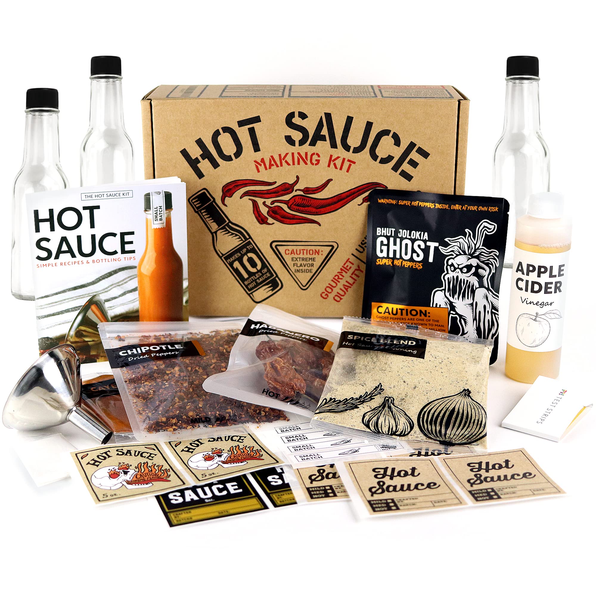 millhouse spice co.Deluxe Hot Sauce Making Kit, Ghost Pepper Edition, Gourmet Blend, 3 Bottles, Fun Labels, Make your own, DIY, for Dad, Grandpa, Papa, Secret Santa. (Deluxe Ghost Pepper Kit)